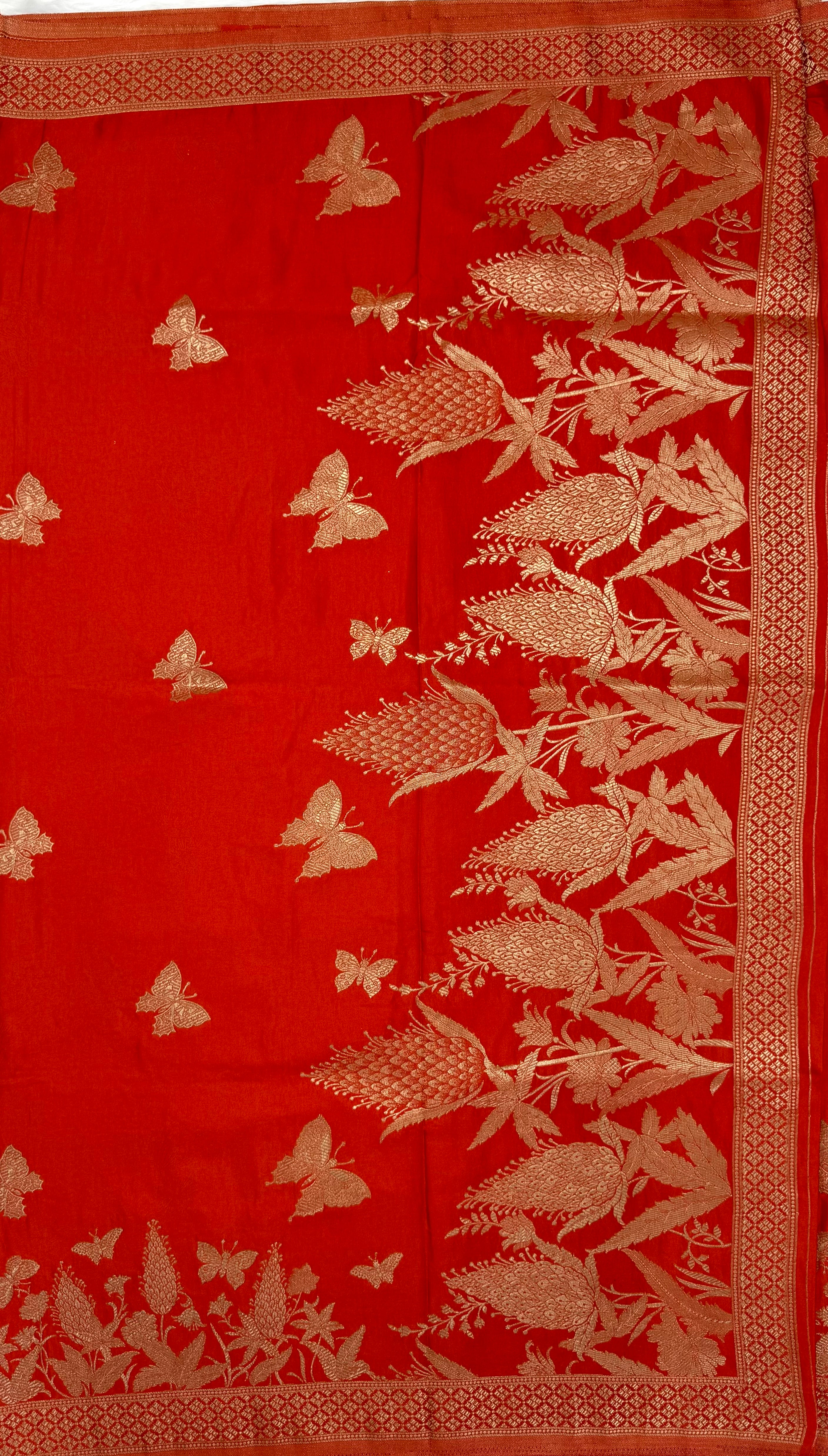 PREMIUM BANARASI  MASHRU SILK SAREE - ORANGE