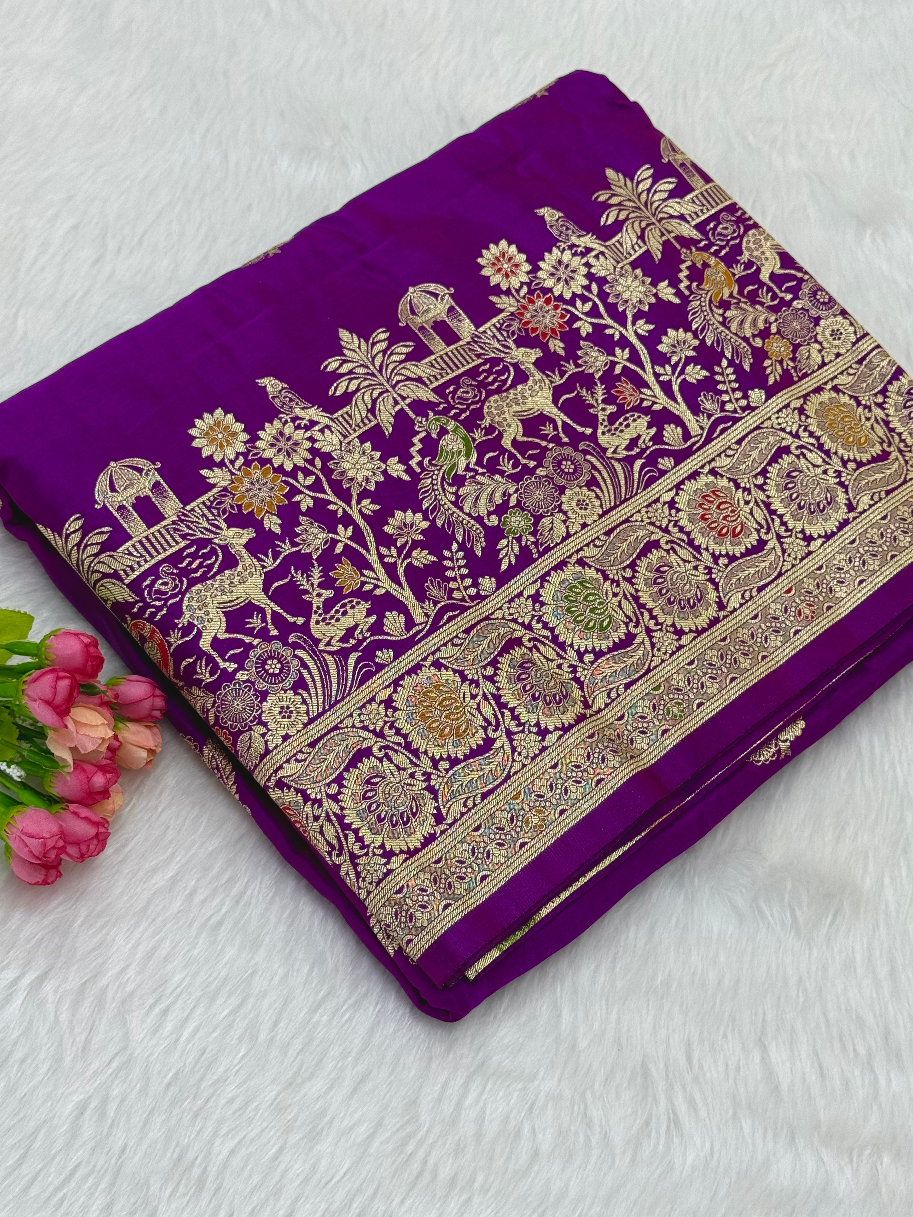 BANARASI MEENAKARI MASHRU SILK SAREE - VIOLET