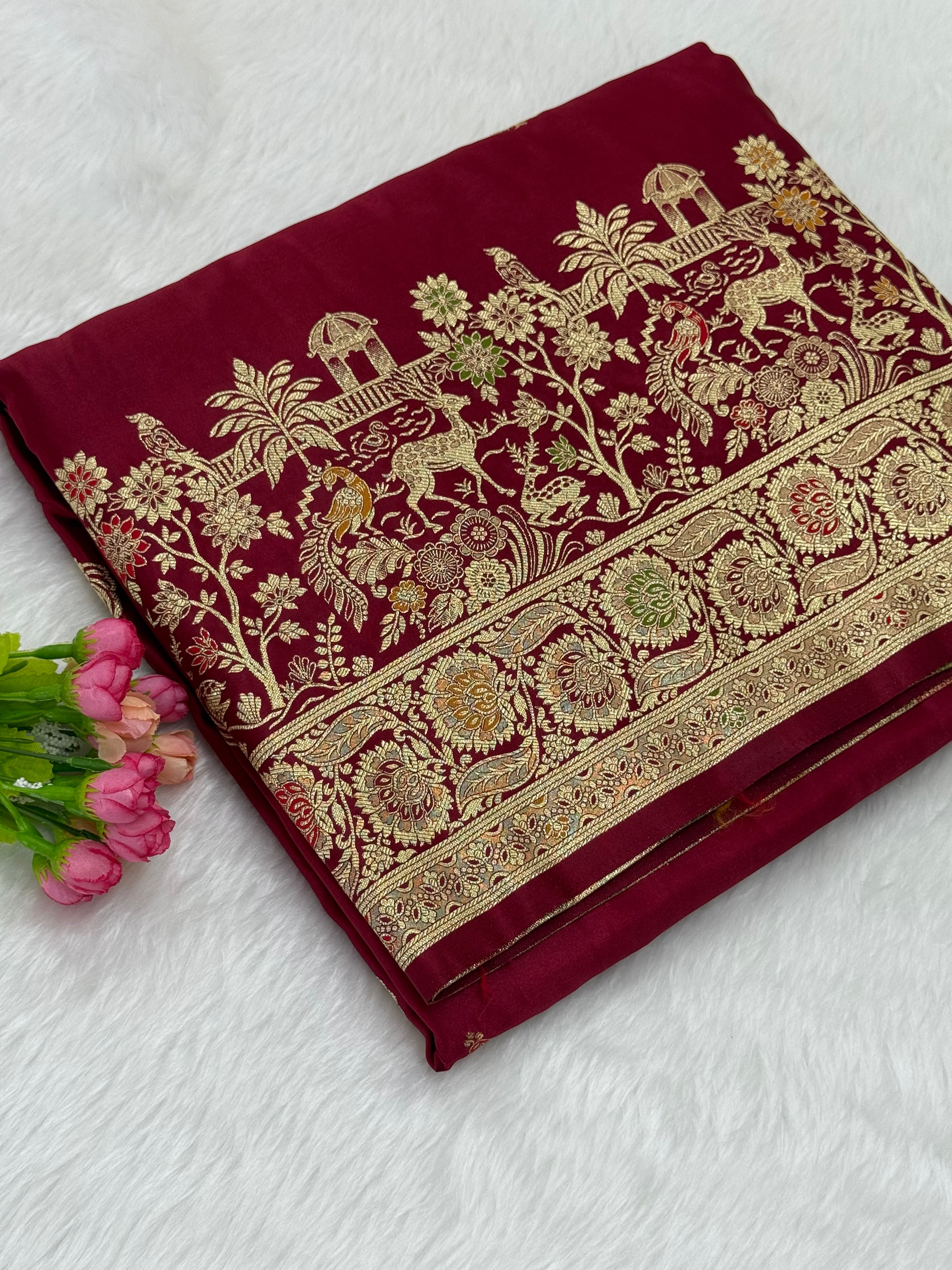 BANARASI MEENAKARI MASHRU SILK SAREE - MAROON