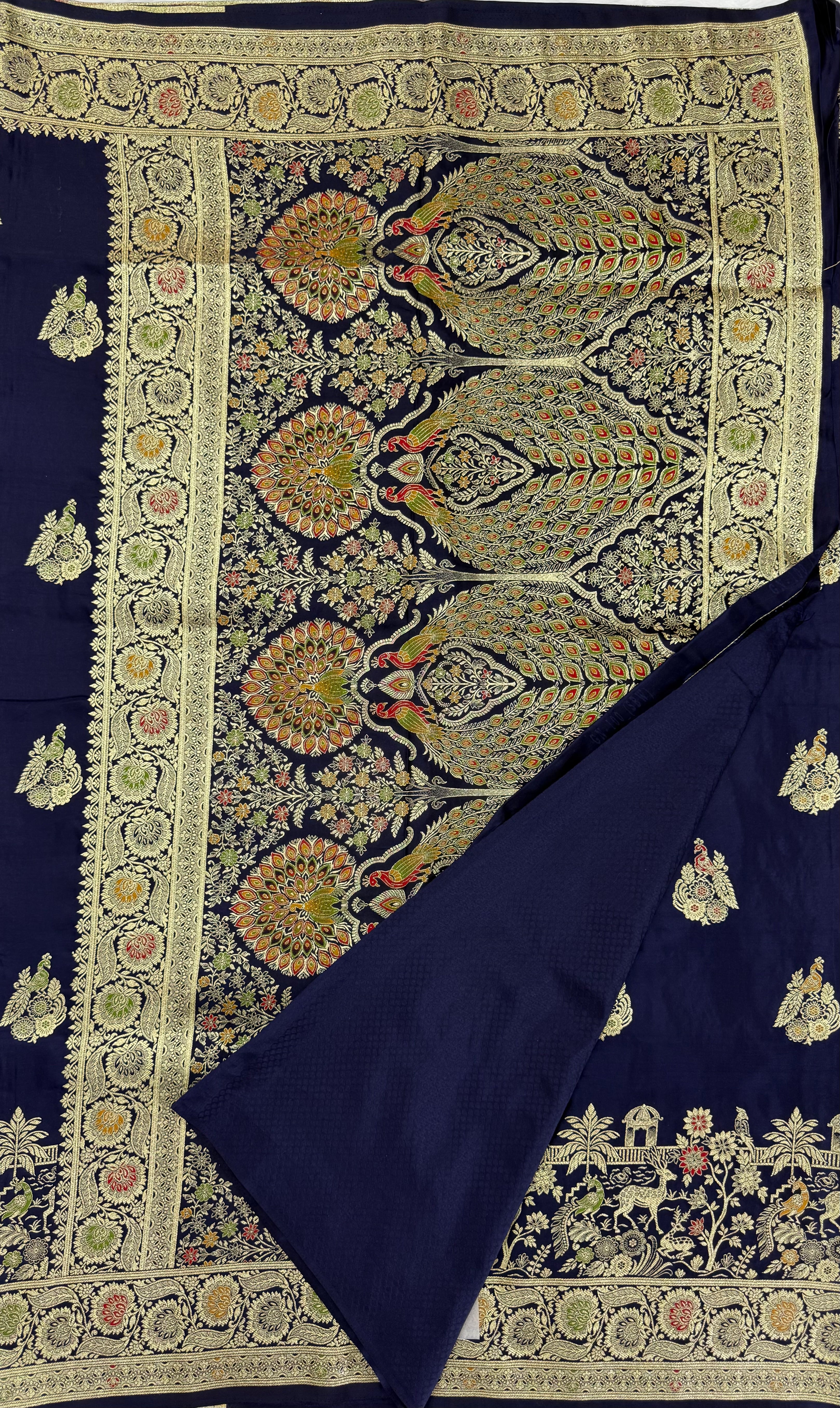 BANARASI MEENAKARI MASHRU SILK SAREE - NAVY BLUE