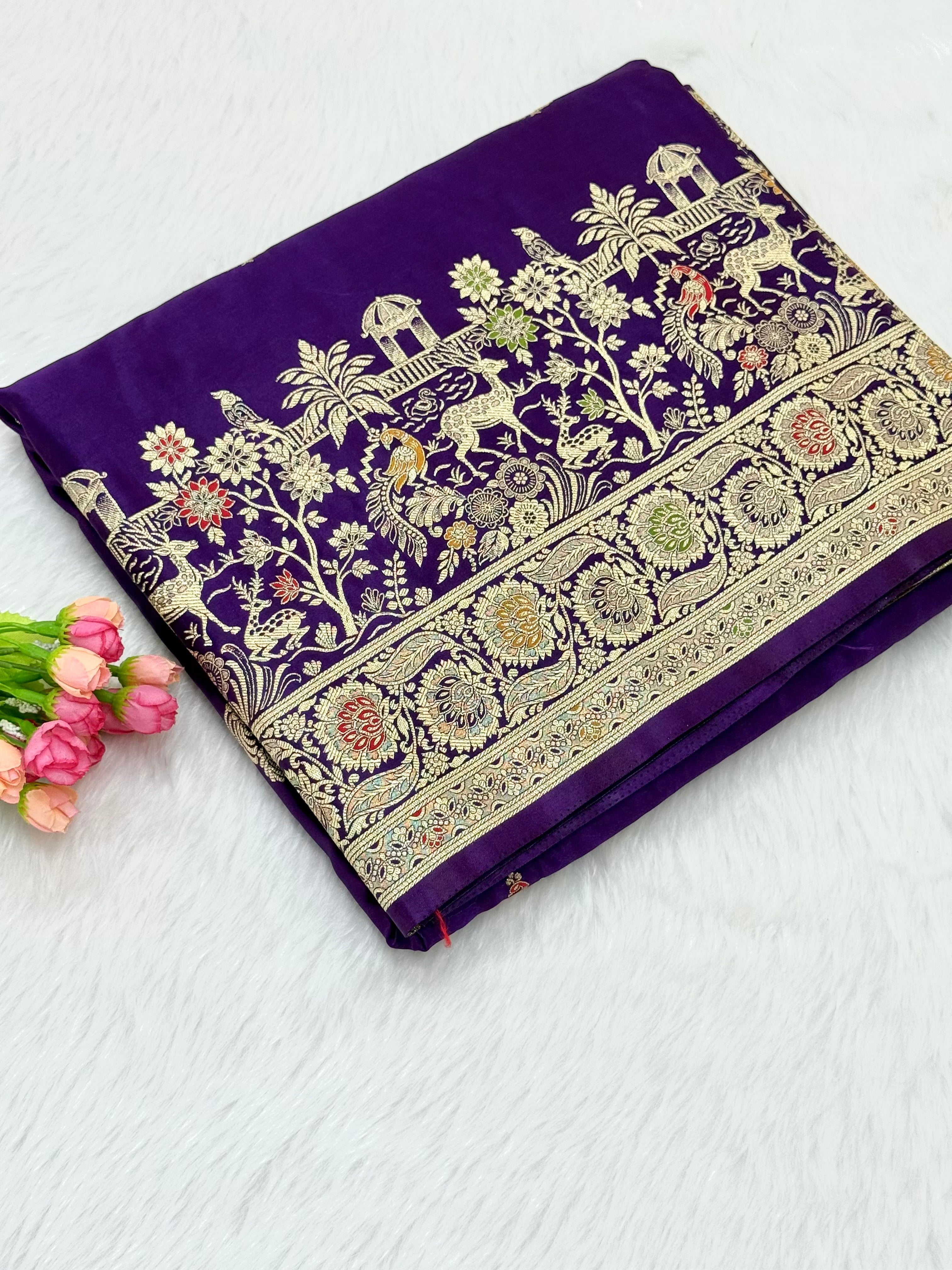 BANARASI MEENAKARI MASHRU SILK SAREE - PURPLE