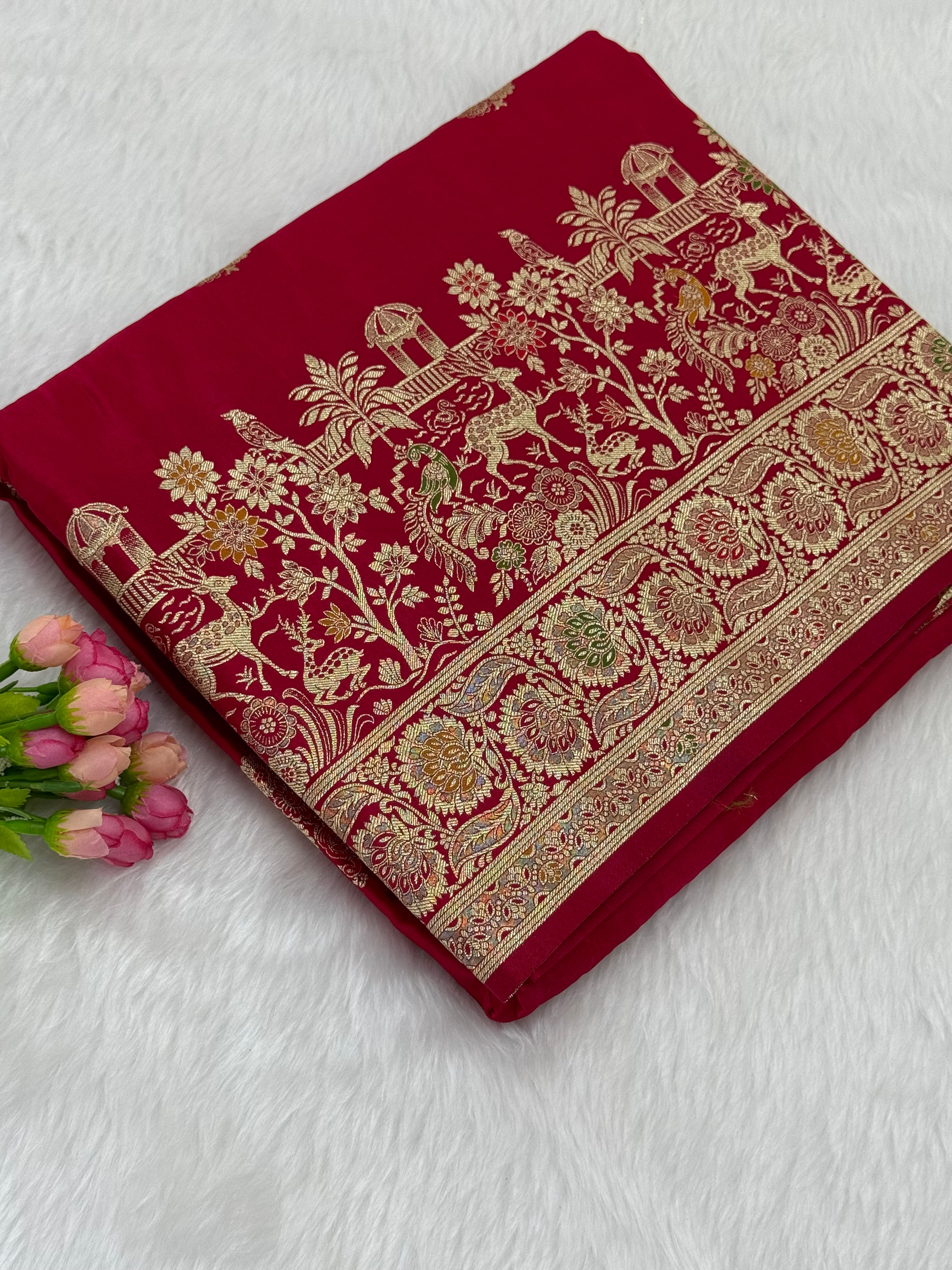 BANARASI MEENAKARI MASHRU SILK SAREE - RED