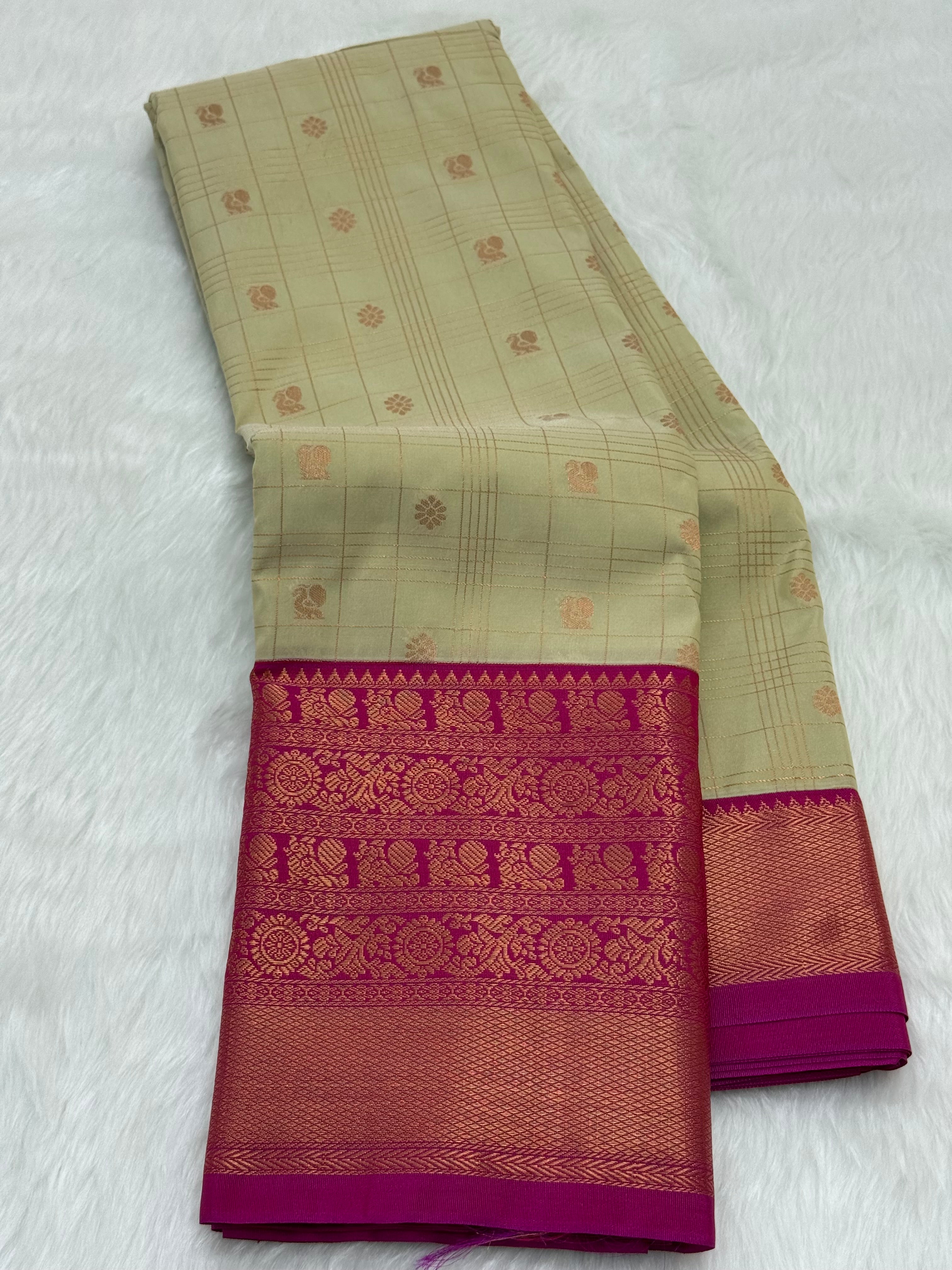 PREMIUM SEMI KANCHI SILK SAREE - TEA GREEN