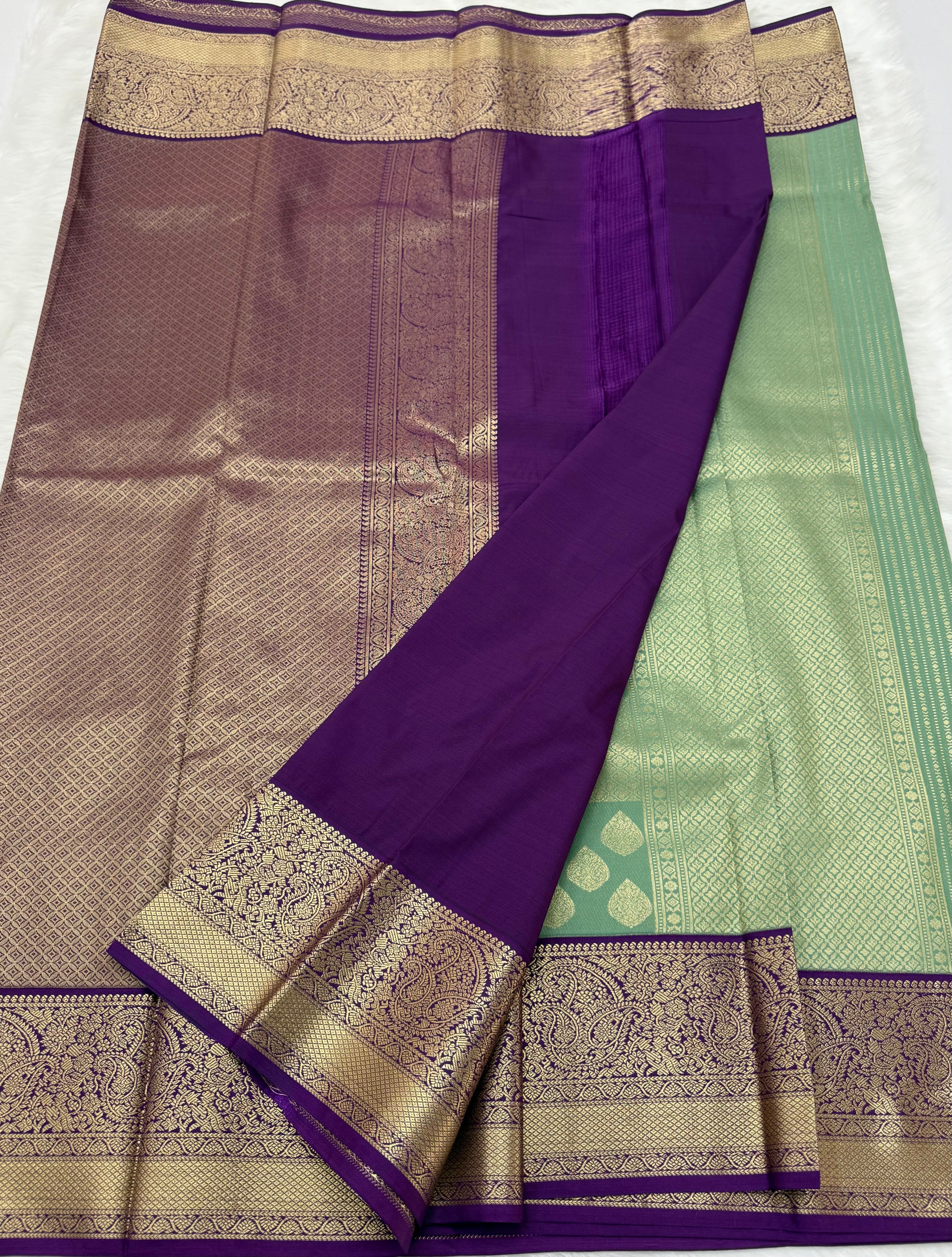 PREMIUM SEMI KANCHI SILK SAREE - PASTEL TEAL