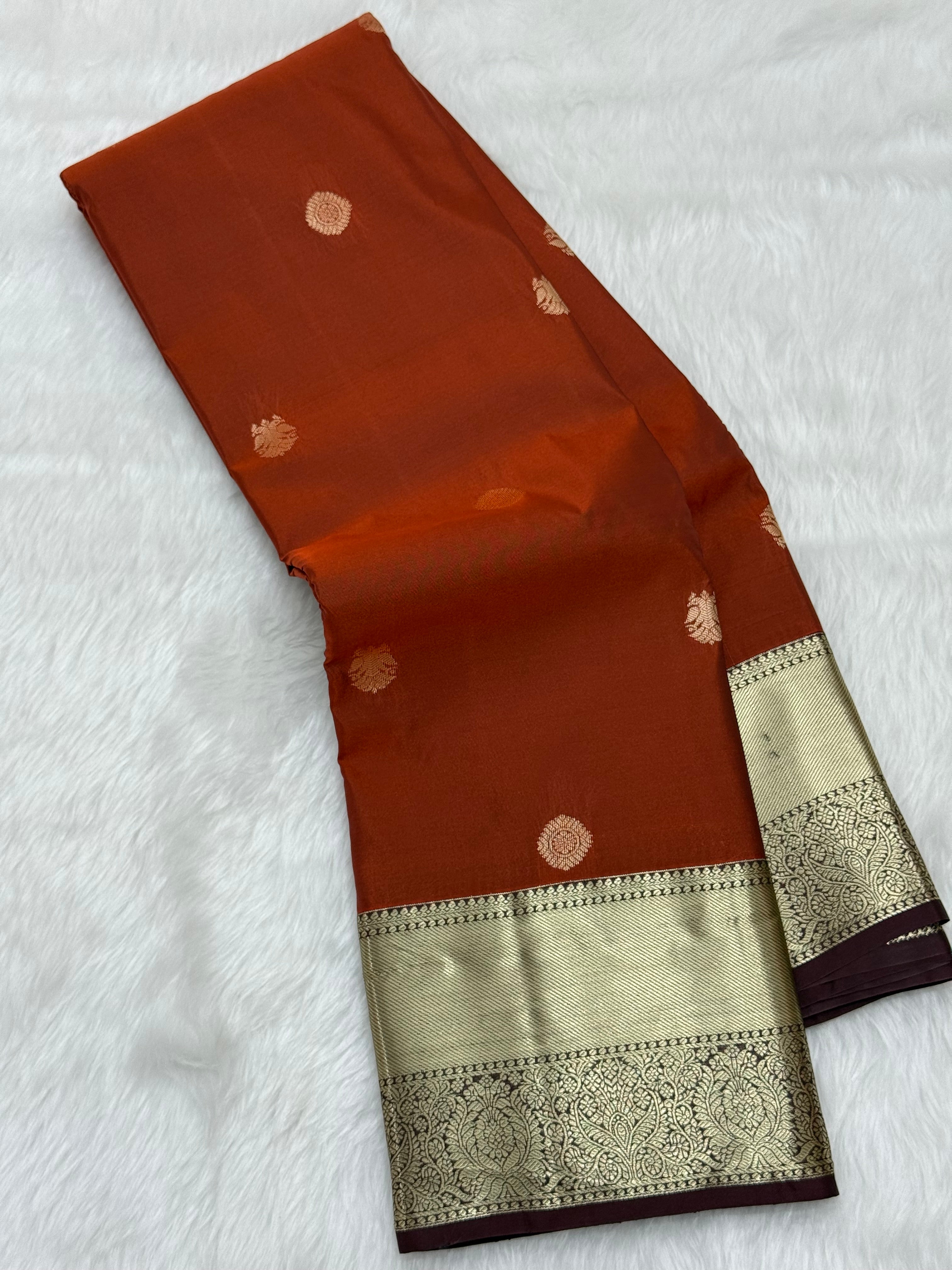 PREMIUM SEMI KANCHI SILK SAREE - RUST ORANGE