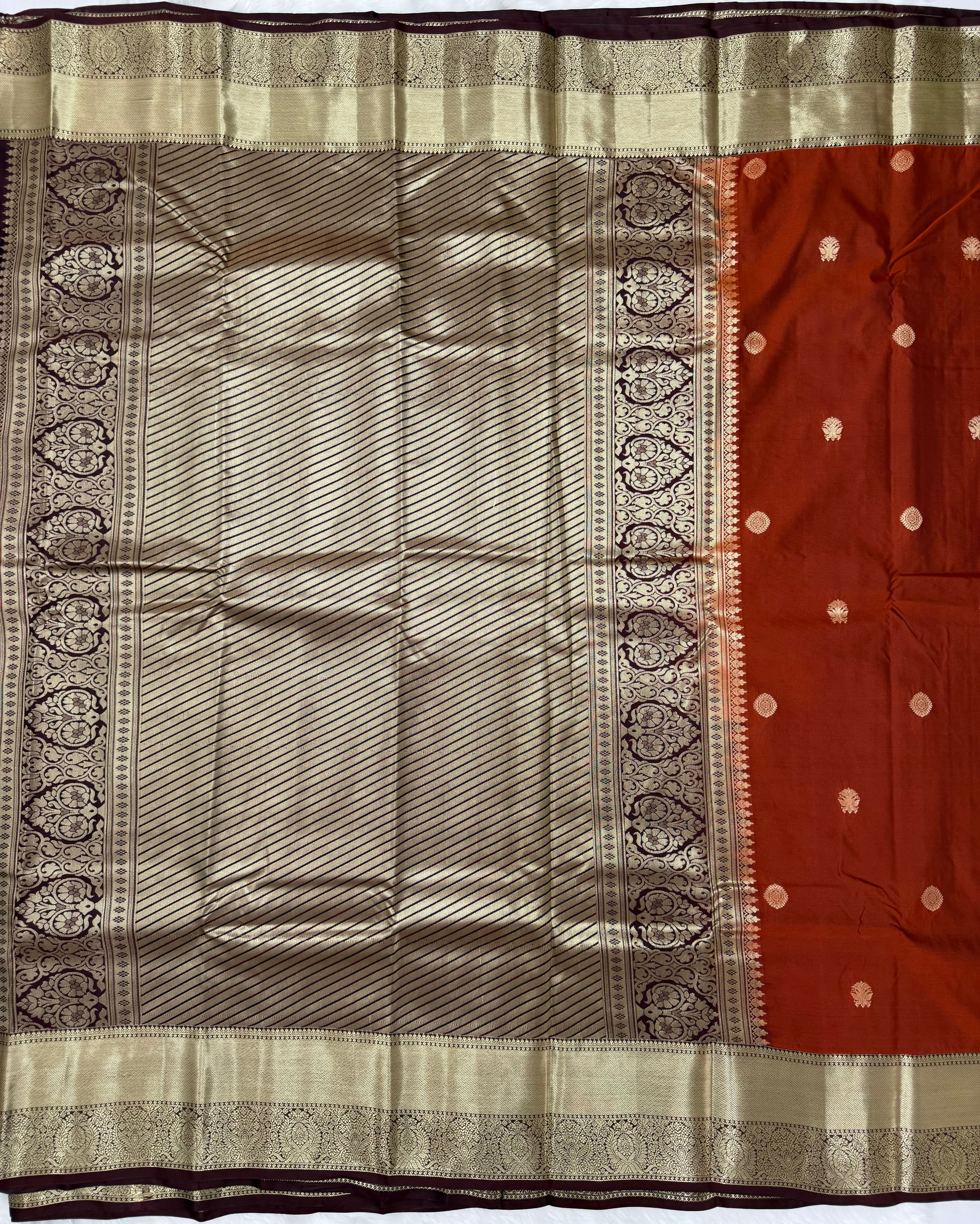 PREMIUM SEMI KANCHI SILK SAREE - RUST ORANGE