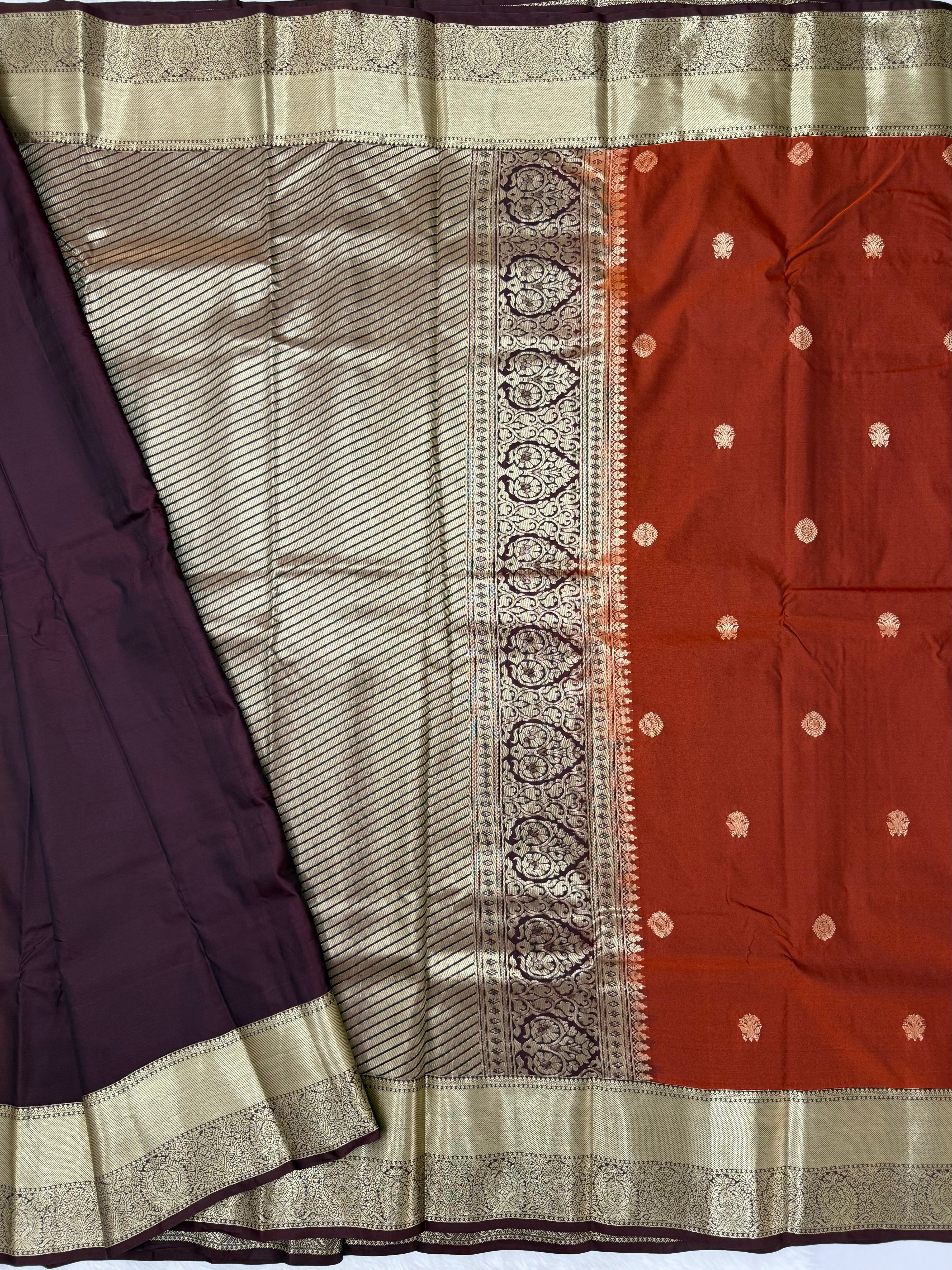 PREMIUM SEMI KANCHI SILK SAREE - RUST ORANGE