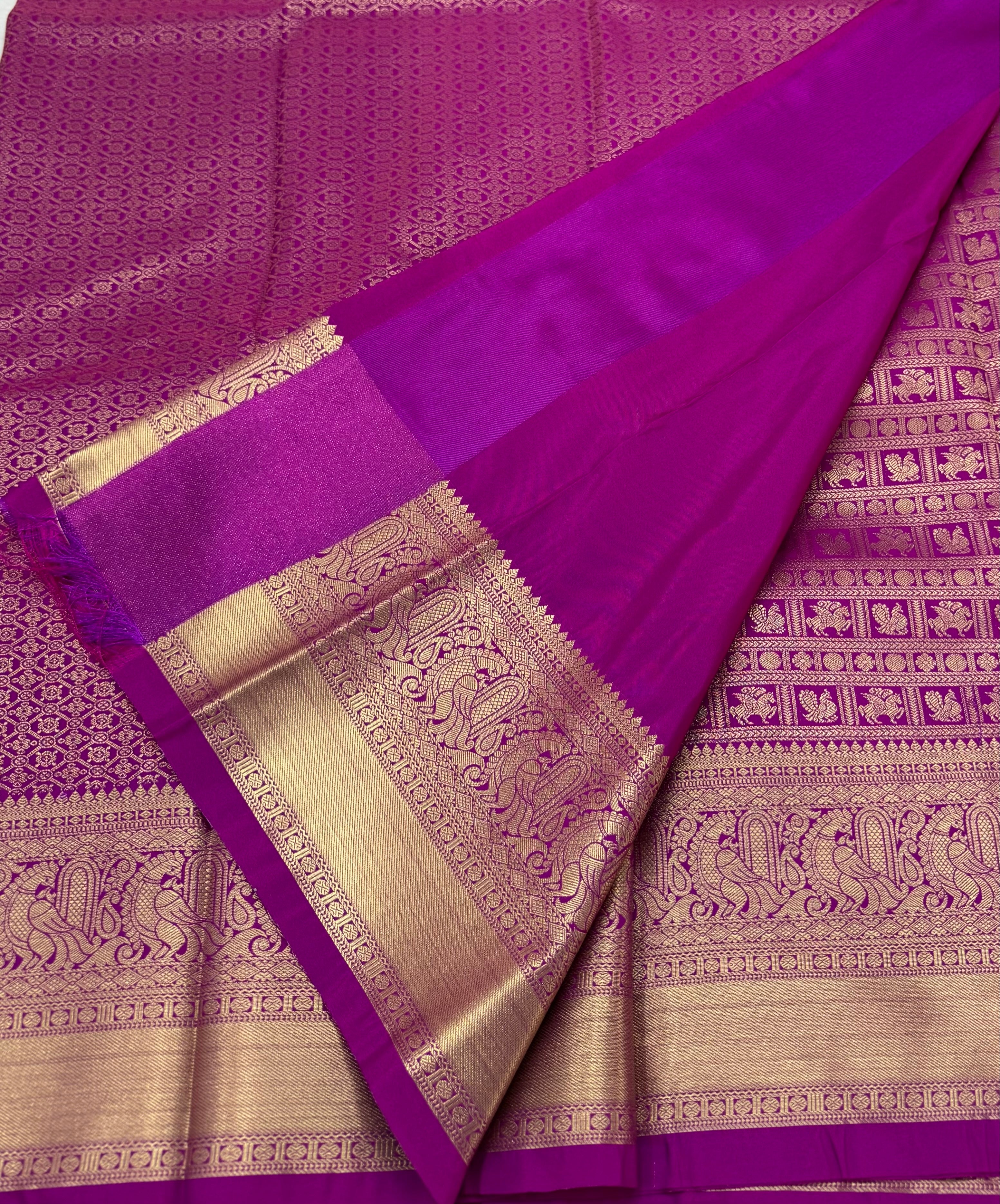 PREMIUM SEMI KANCHI SILK SAREE - BRIGHT RANI PINK
