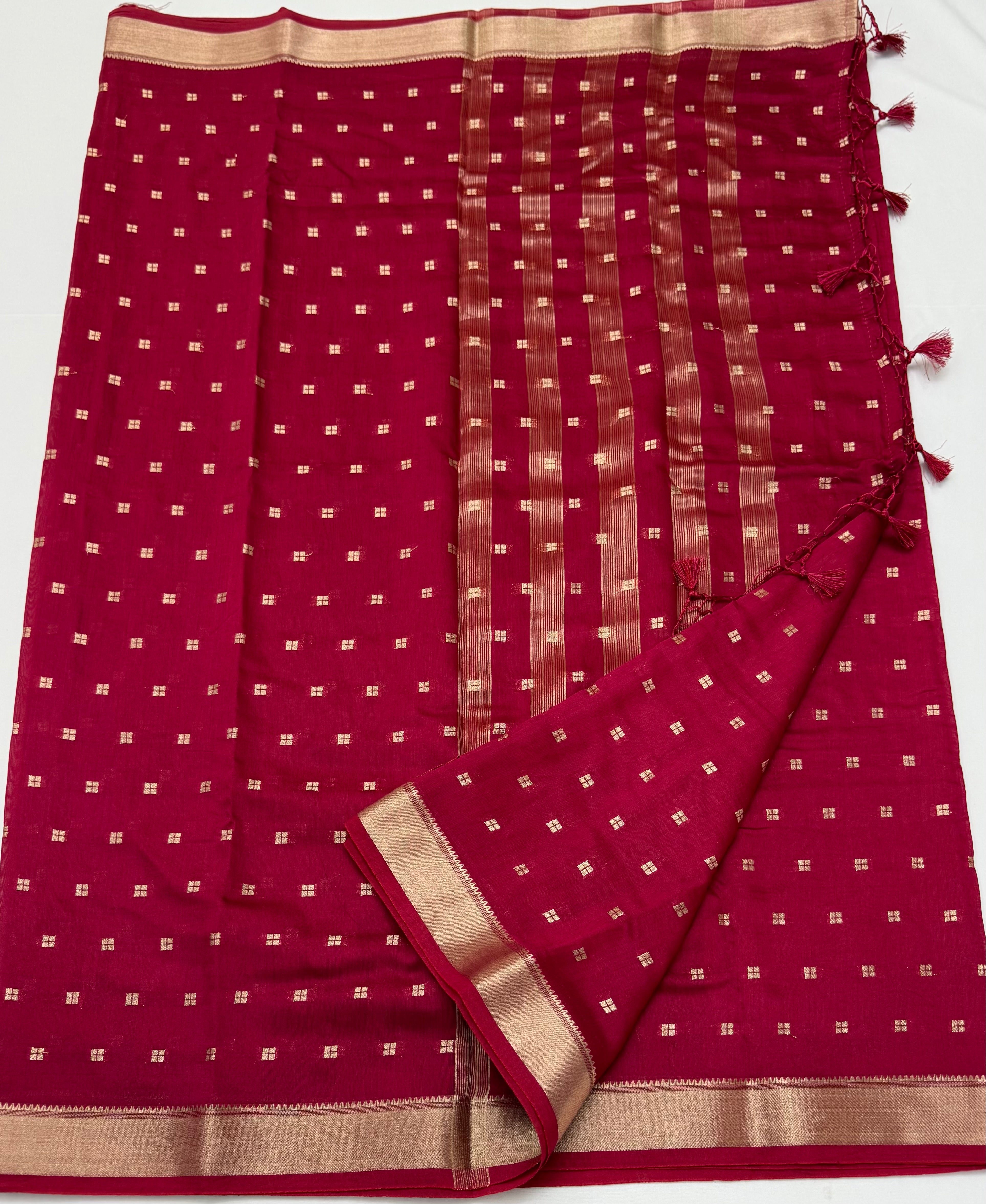 PREMIUM SILK COTTON SAREE - RUBY PINK