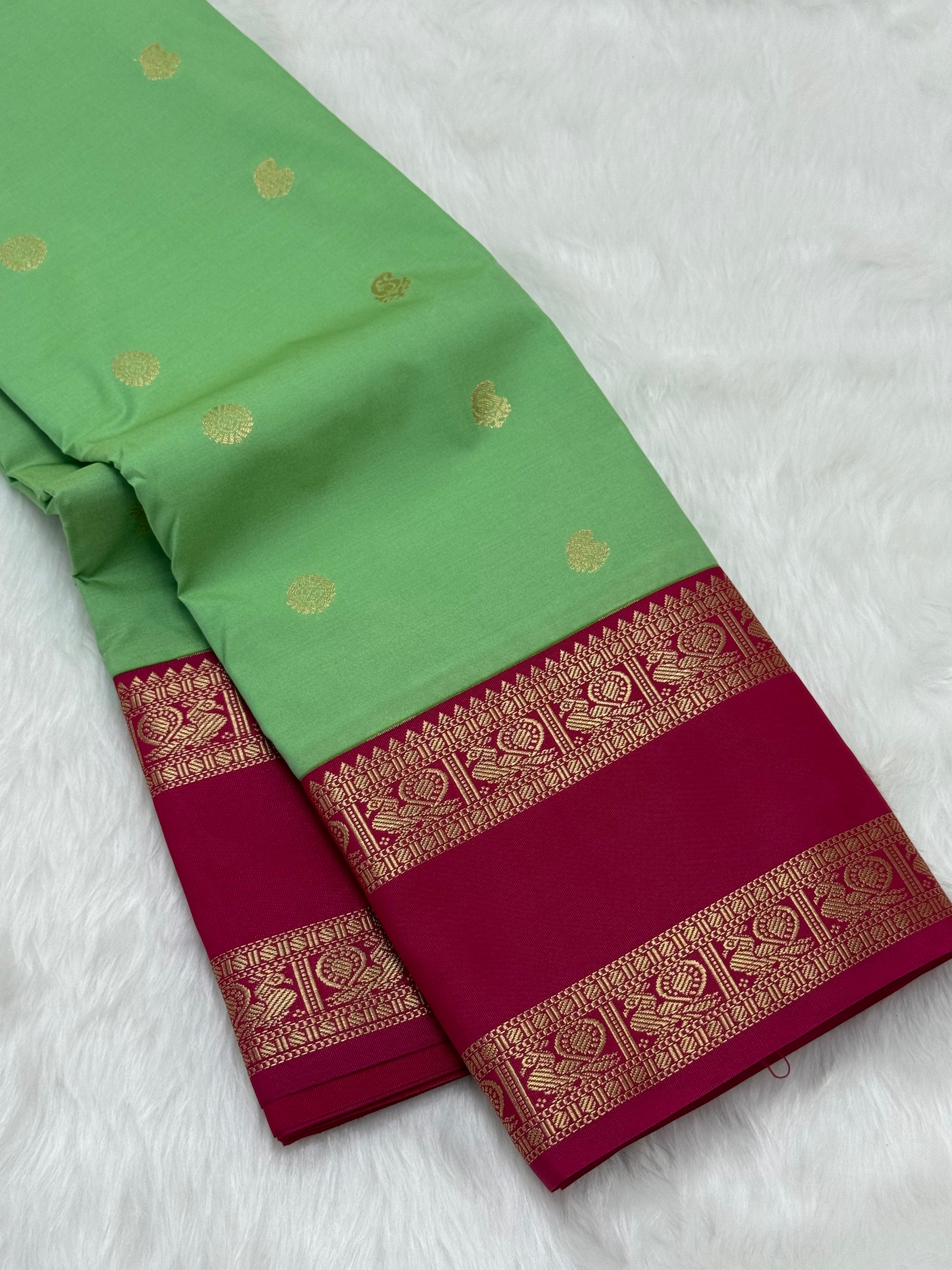 PREMIUM SEMI KANCHI SILK SAREE - PISTA GREEN