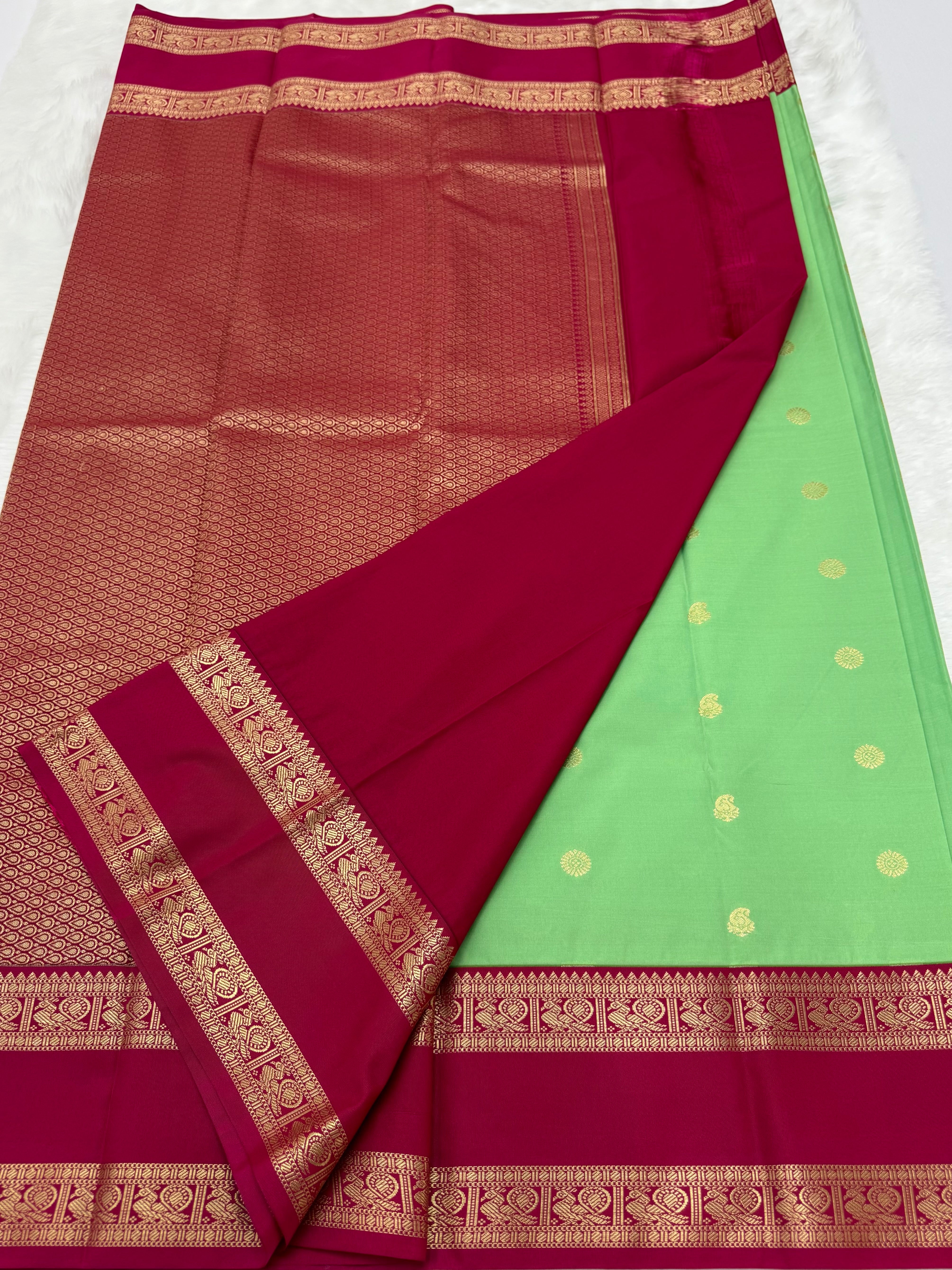 PREMIUM SEMI KANCHI SILK SAREE - PISTA GREEN