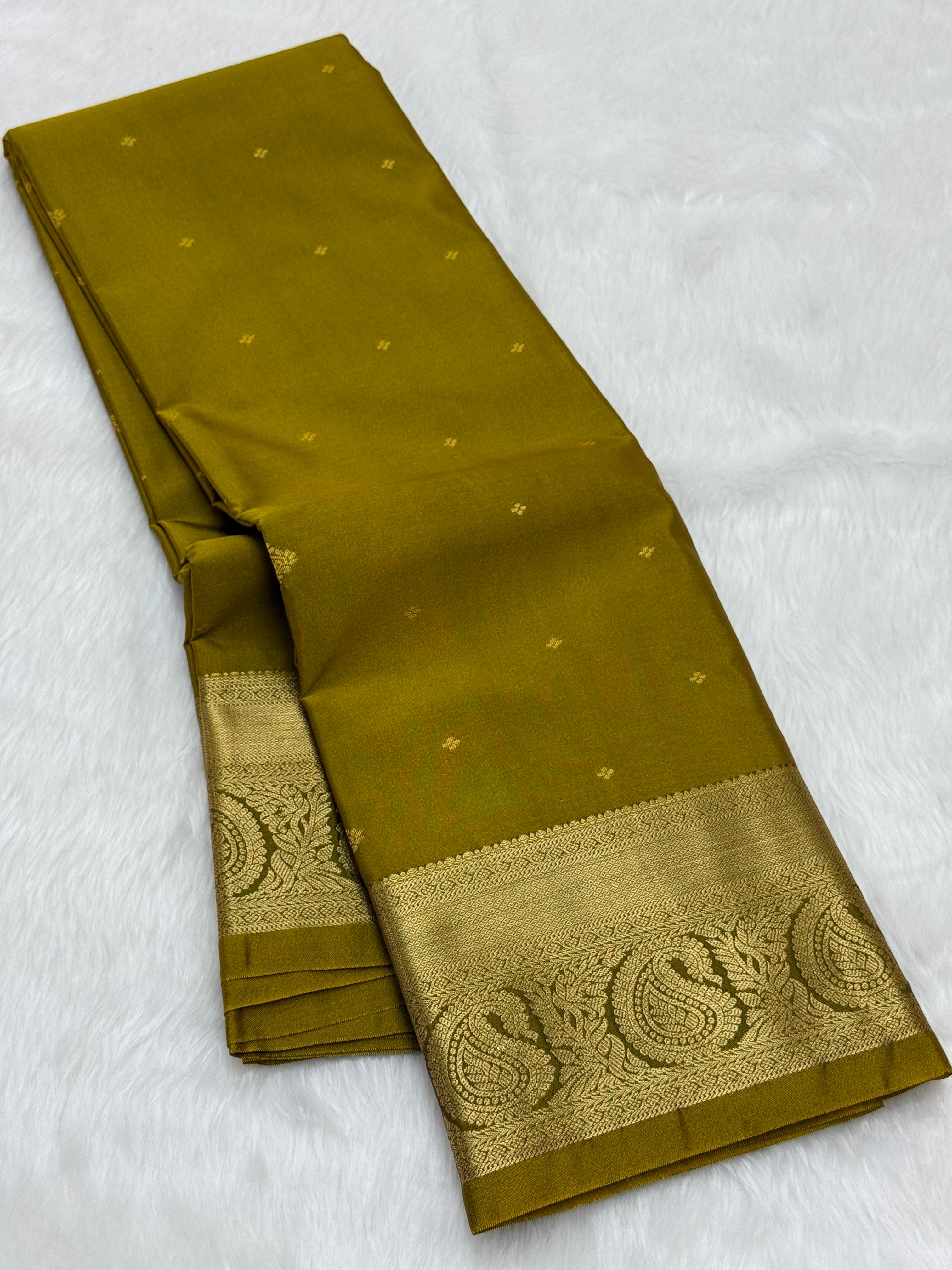 PREMIUM SEMI KANCHI SILK SAREE - OLIVE GREEN