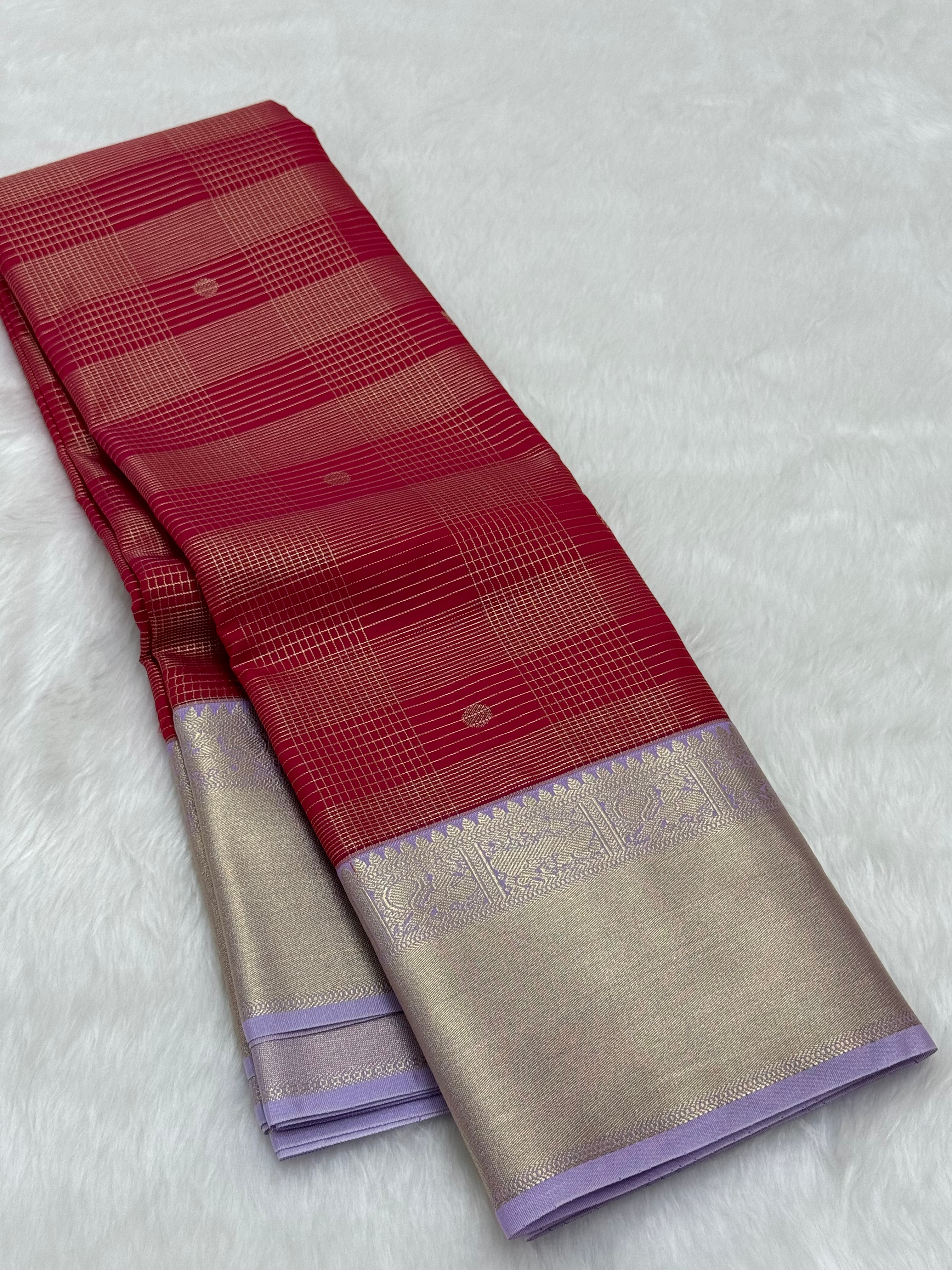 PREMIUM SEMI KANCHI SILK SAREE - RUBY PINK