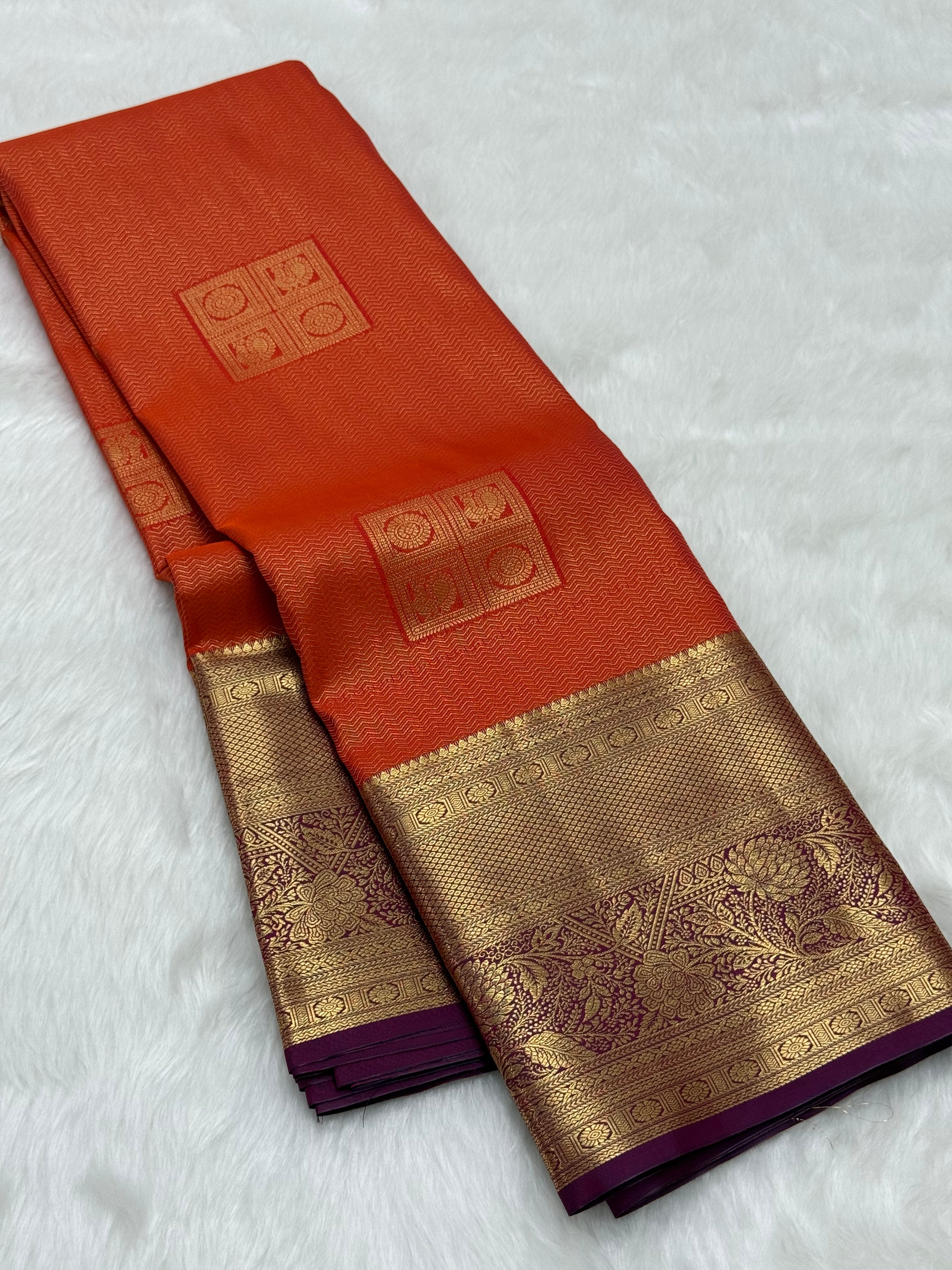 PREMIUM SEMI KANCHI SILK SAREE - VERMILLION