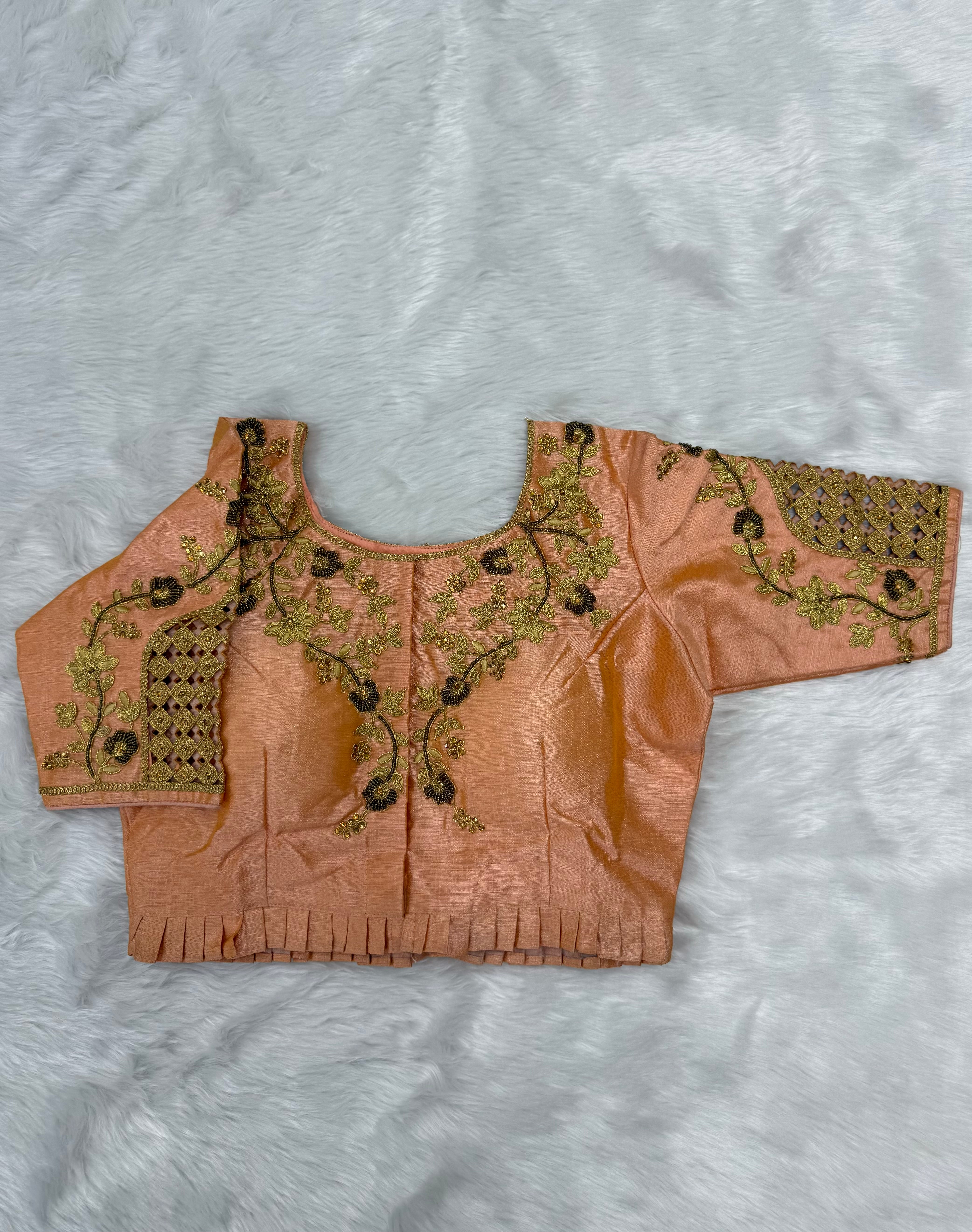 BRIDAL AARI WORK READY TO WEAR SAREE BLOUSE - PEACH