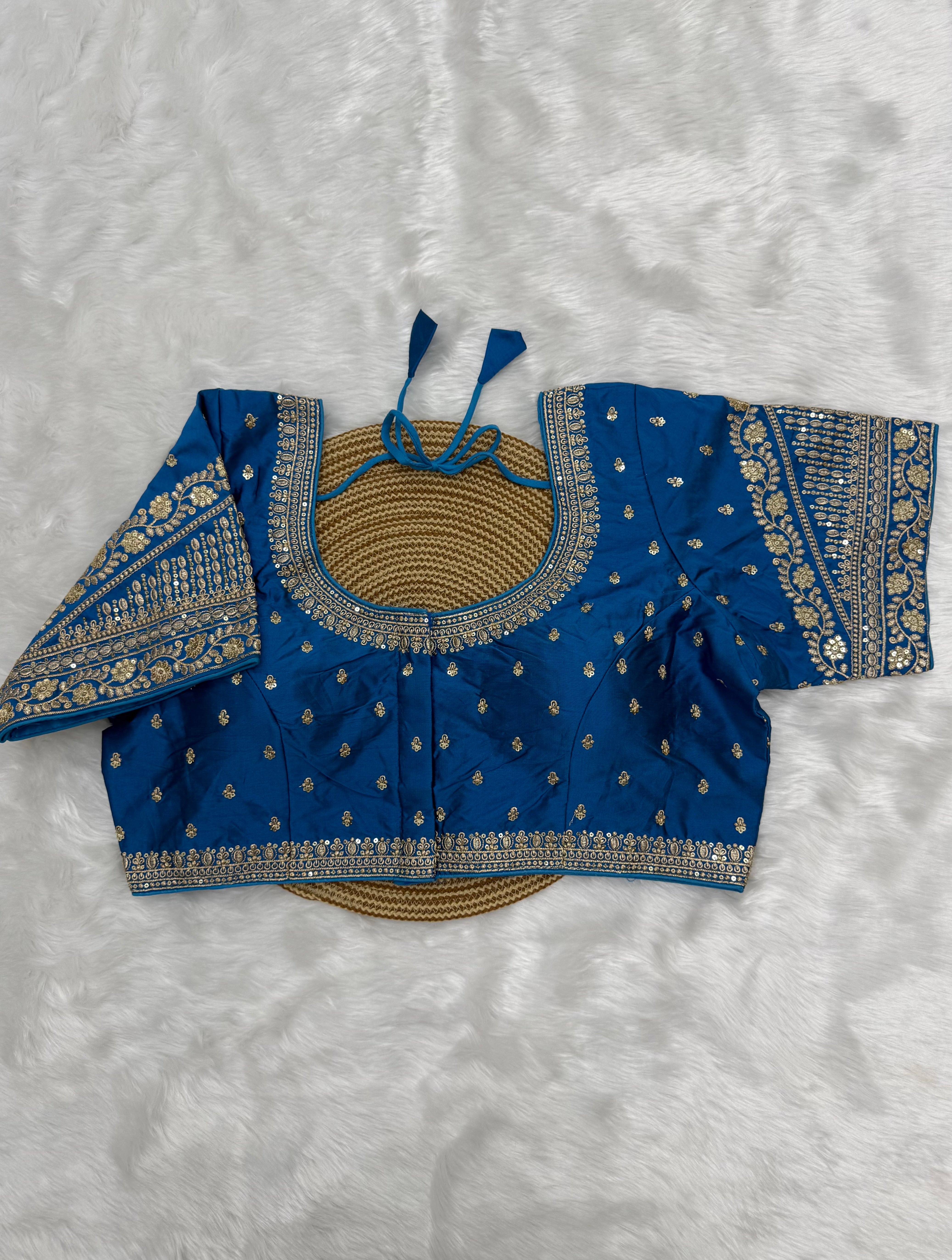 BRIDAL AARI WORK READY TO WEAR SAREE BLOUSE - BLUE