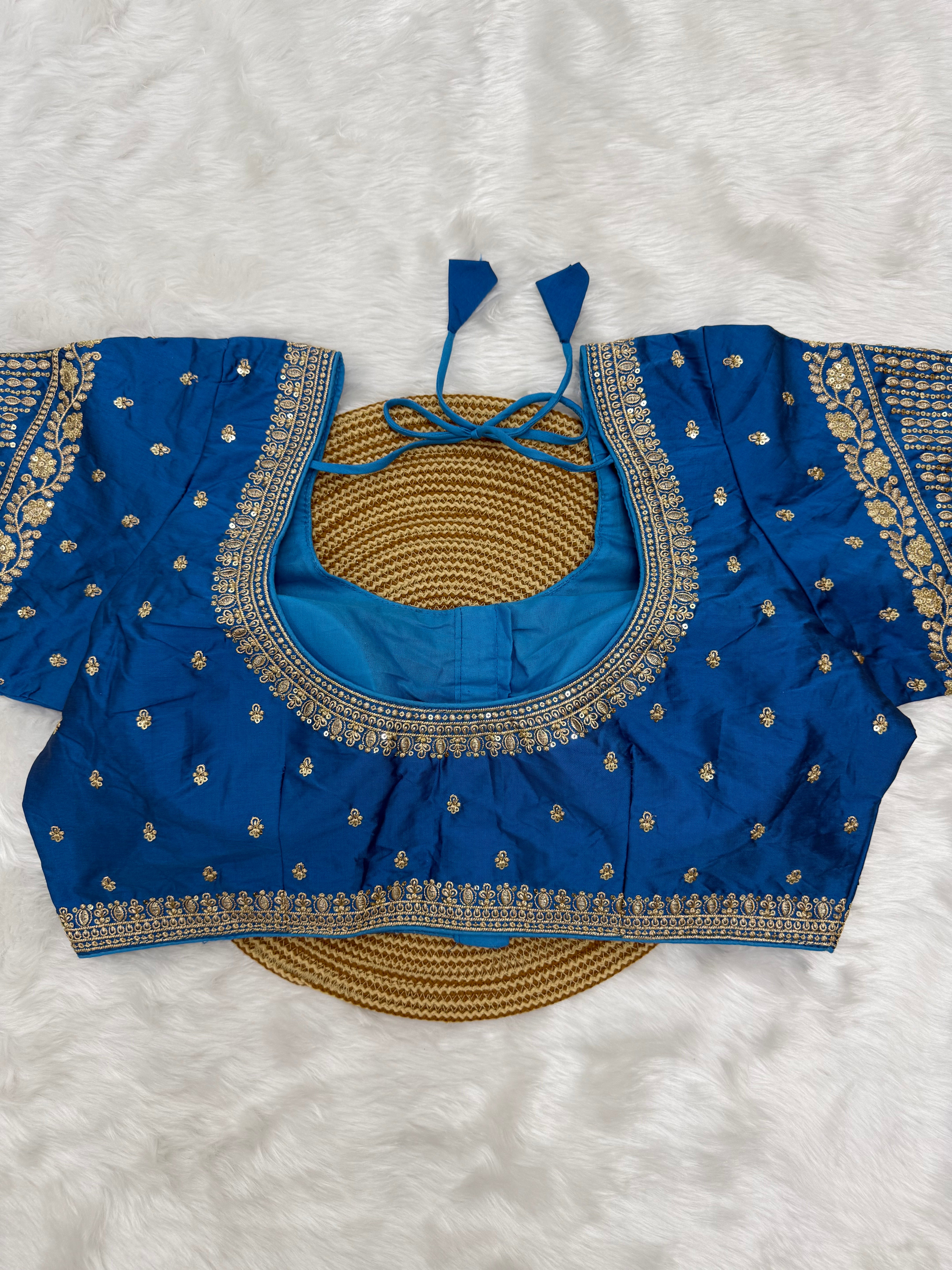 BRIDAL AARI WORK READY TO WEAR SAREE BLOUSE - BLUE