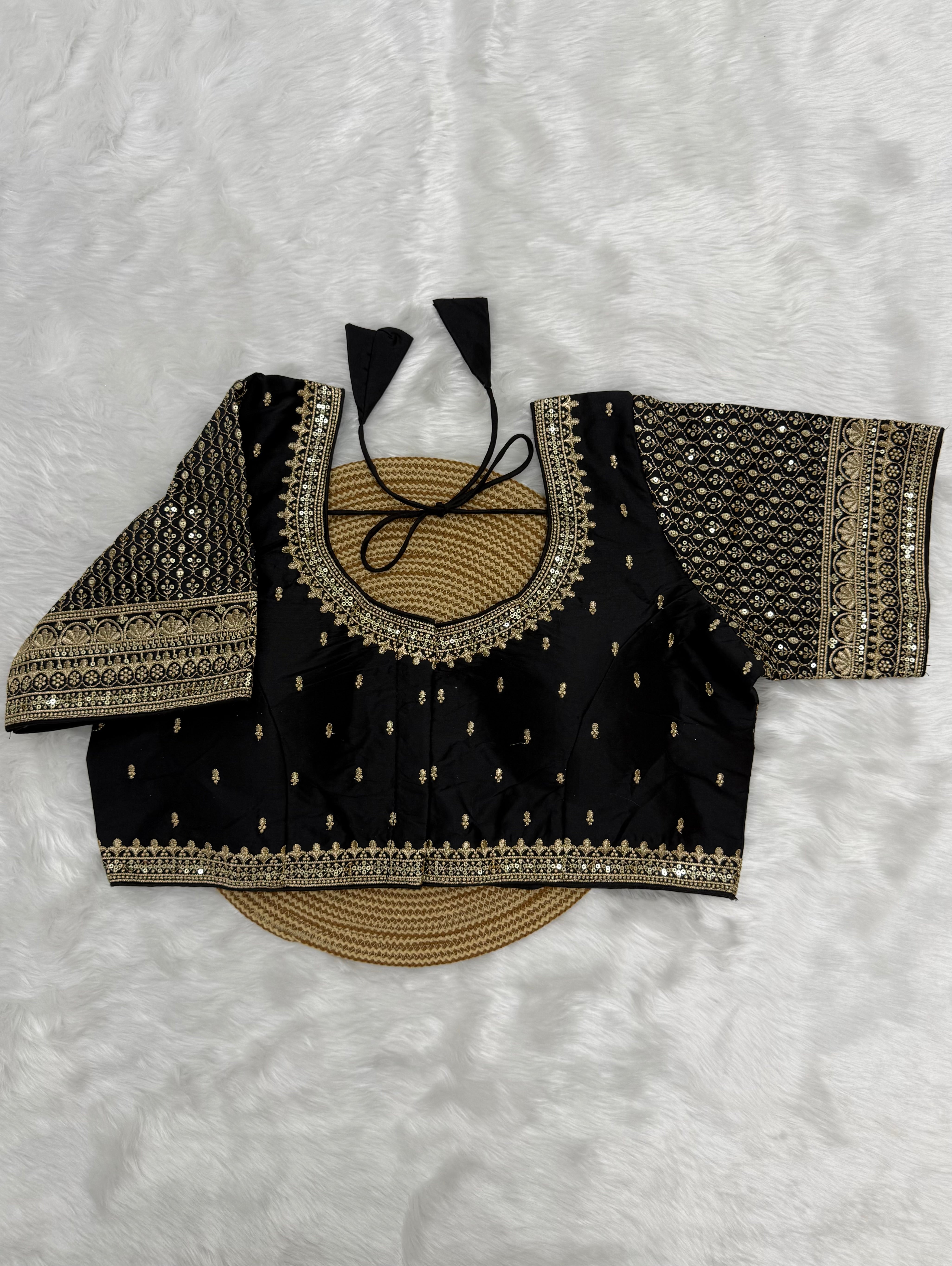 BRIDAL AARI WORK READY TO WEAR SAREE BLOUSE - BLACK