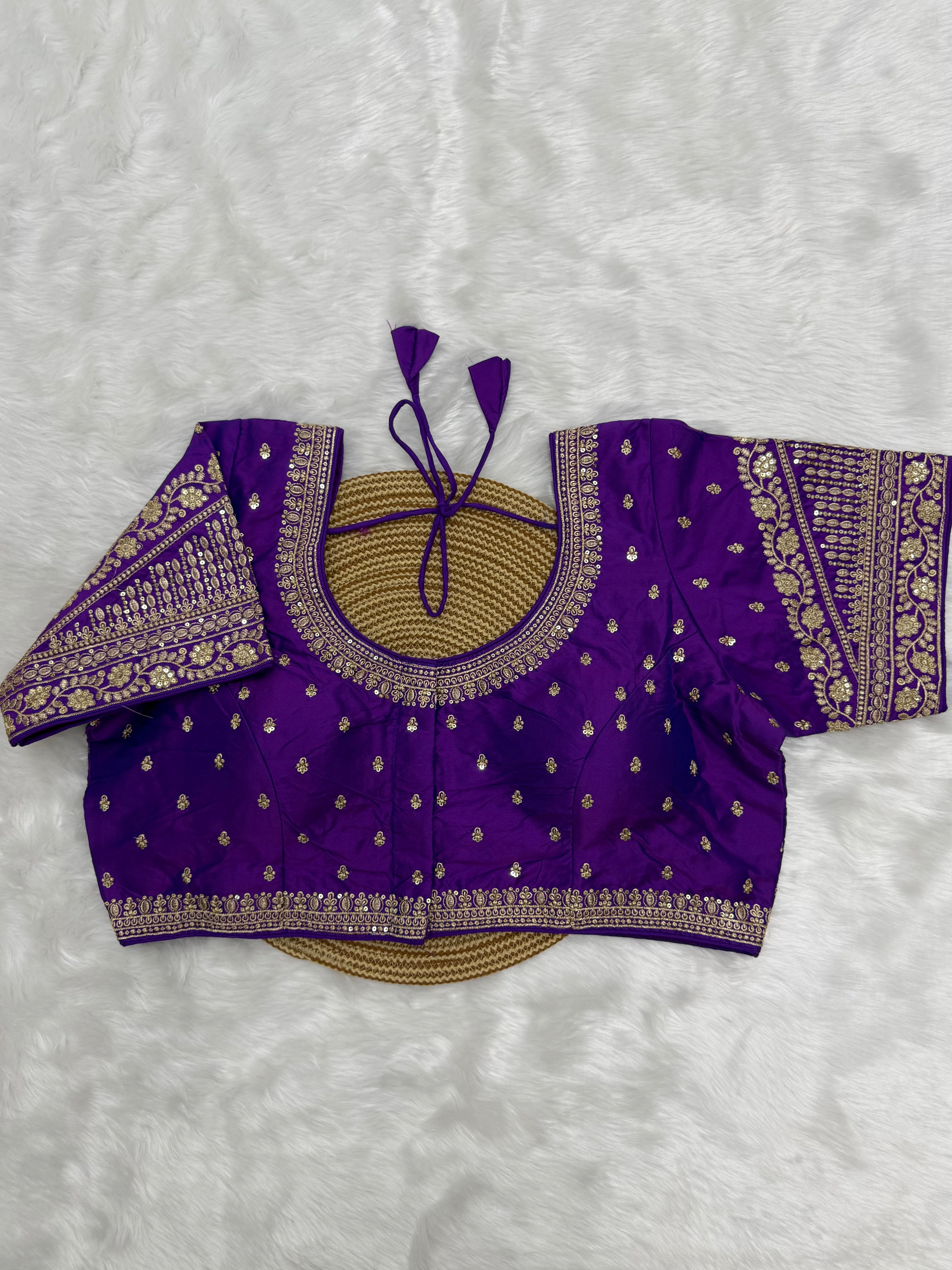 BRIDAL AARI WORK READY TO WEAR SAREE BLOUSE - PURPLE