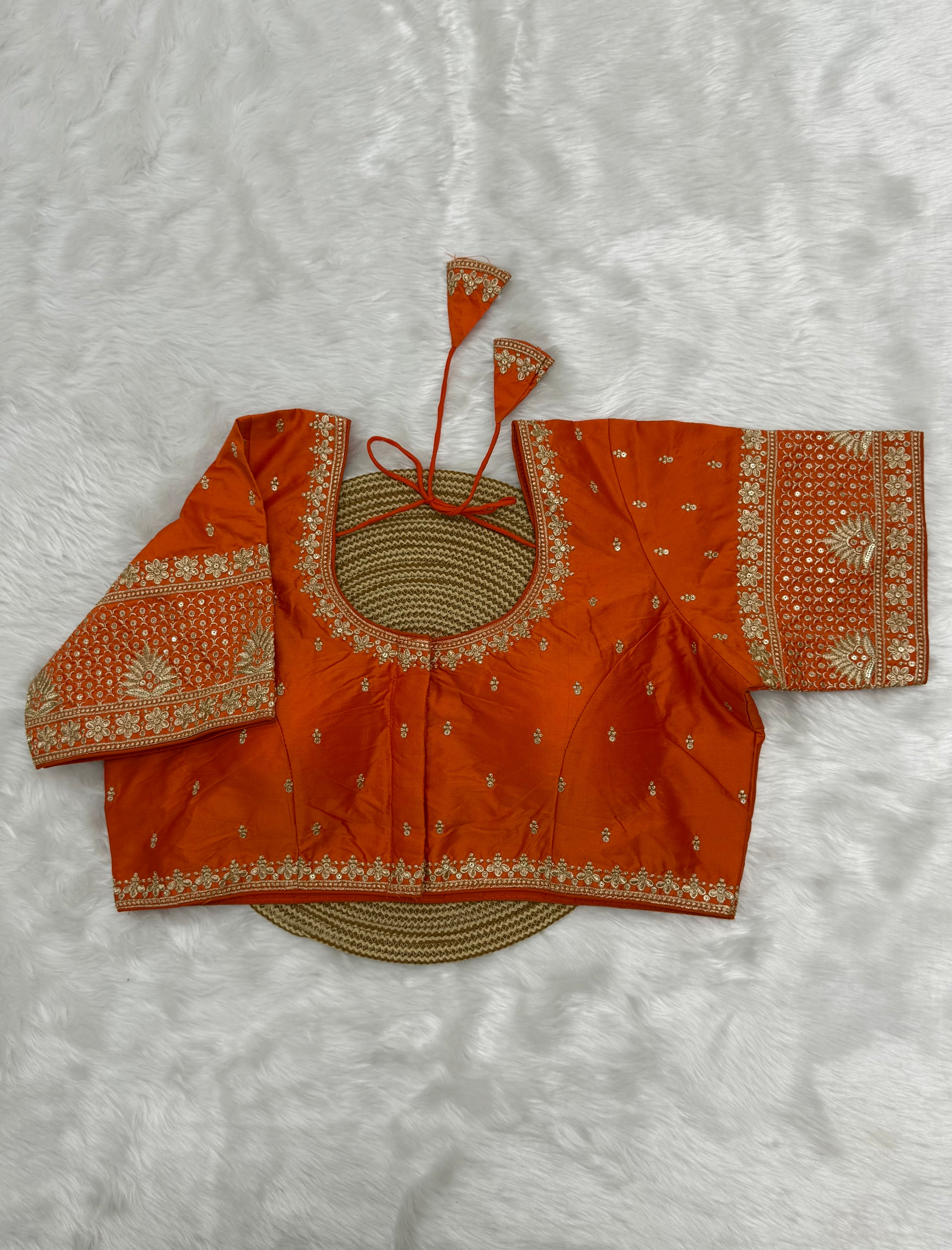 BRIDAL AARI WORK READY TO WEAR SAREE BLOUSE - ORANGE