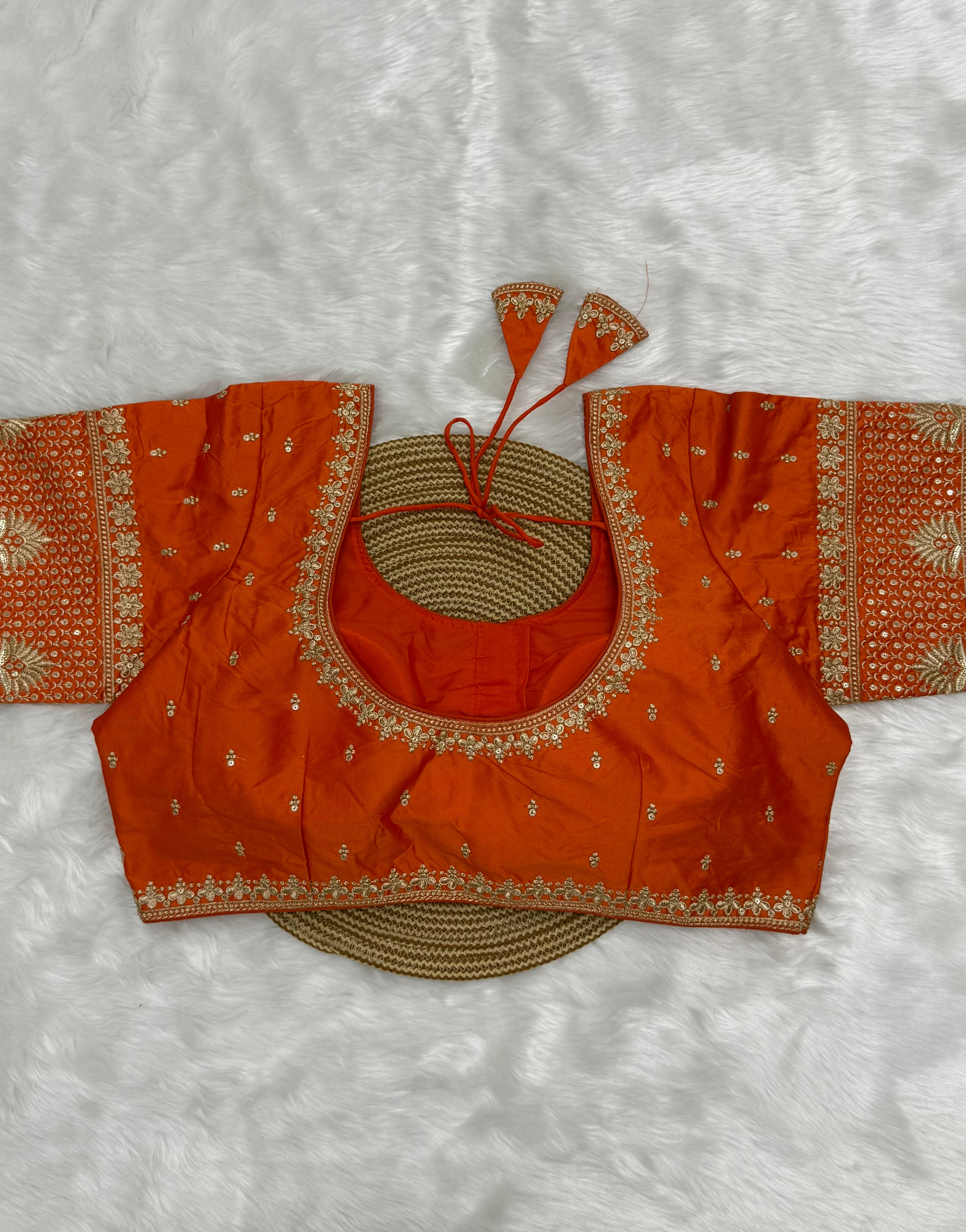 BRIDAL AARI WORK READY TO WEAR SAREE BLOUSE - ORANGE