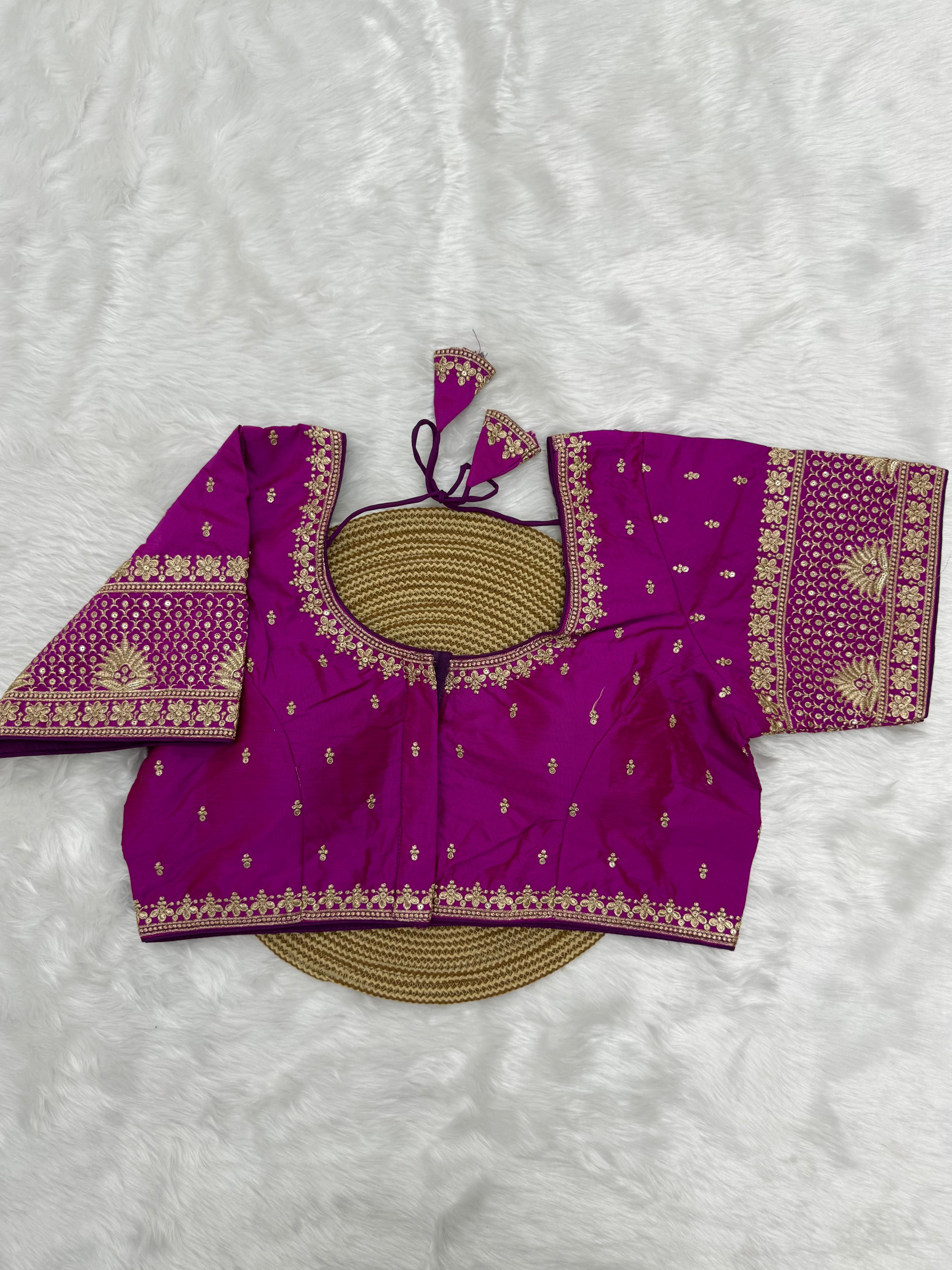 BRIDAL AARI WORK READY TO WEAR SAREE BLOUSE - VIOLET