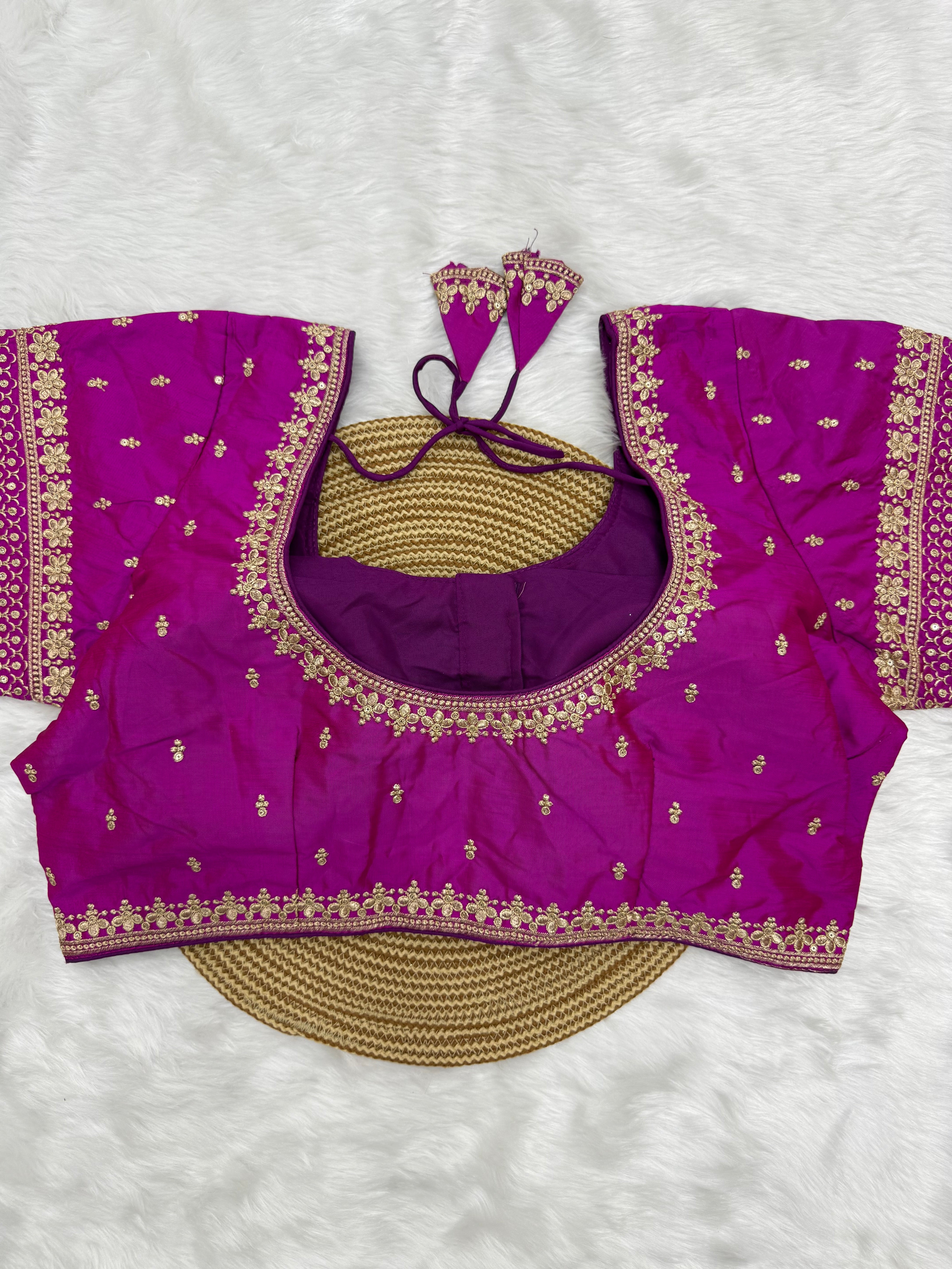 BRIDAL AARI WORK READY TO WEAR SAREE BLOUSE - VIOLET