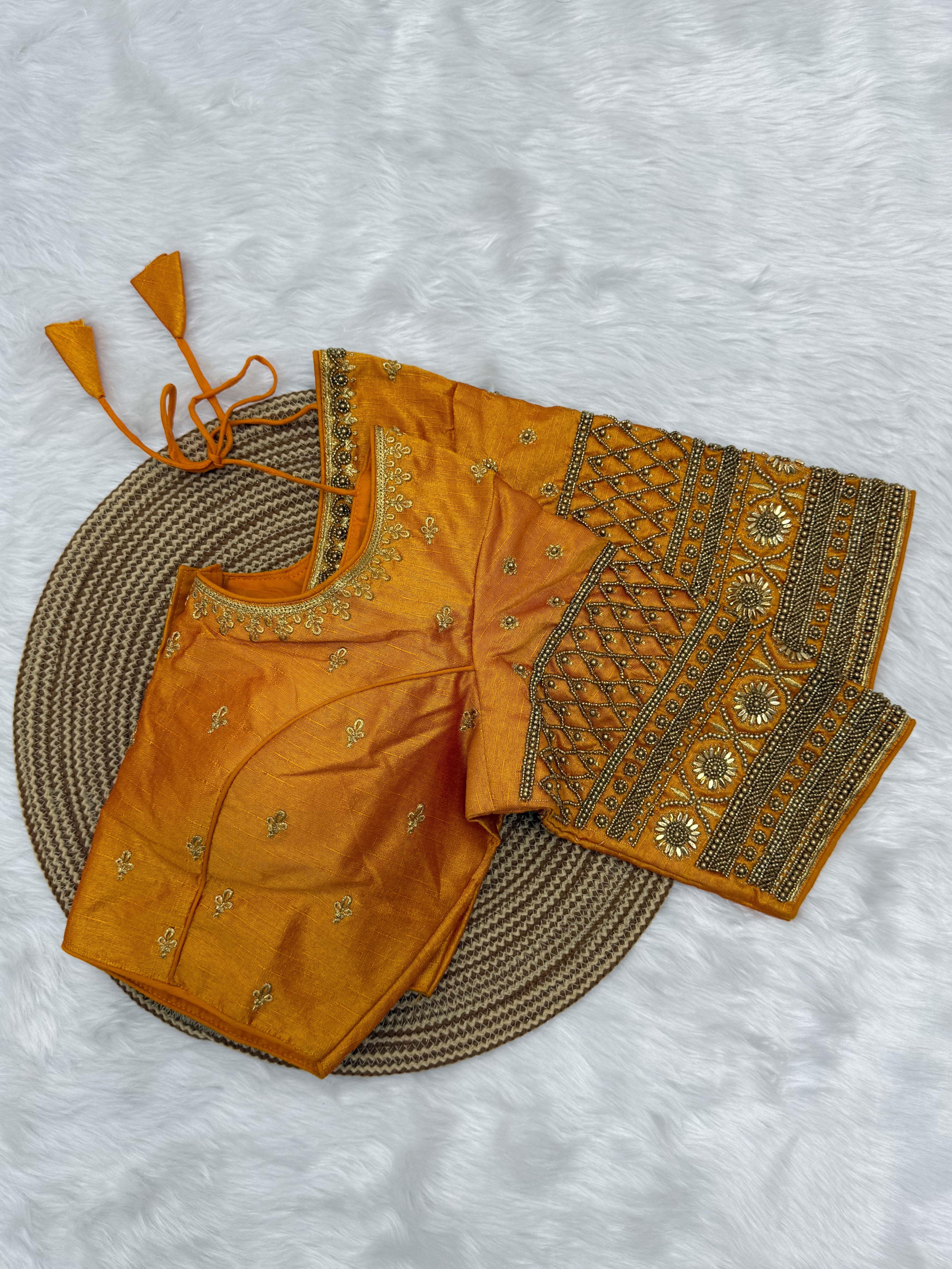 BRIDAL AARI WORK READY TO WEAR SAREE BLOUSE - YELLOW
