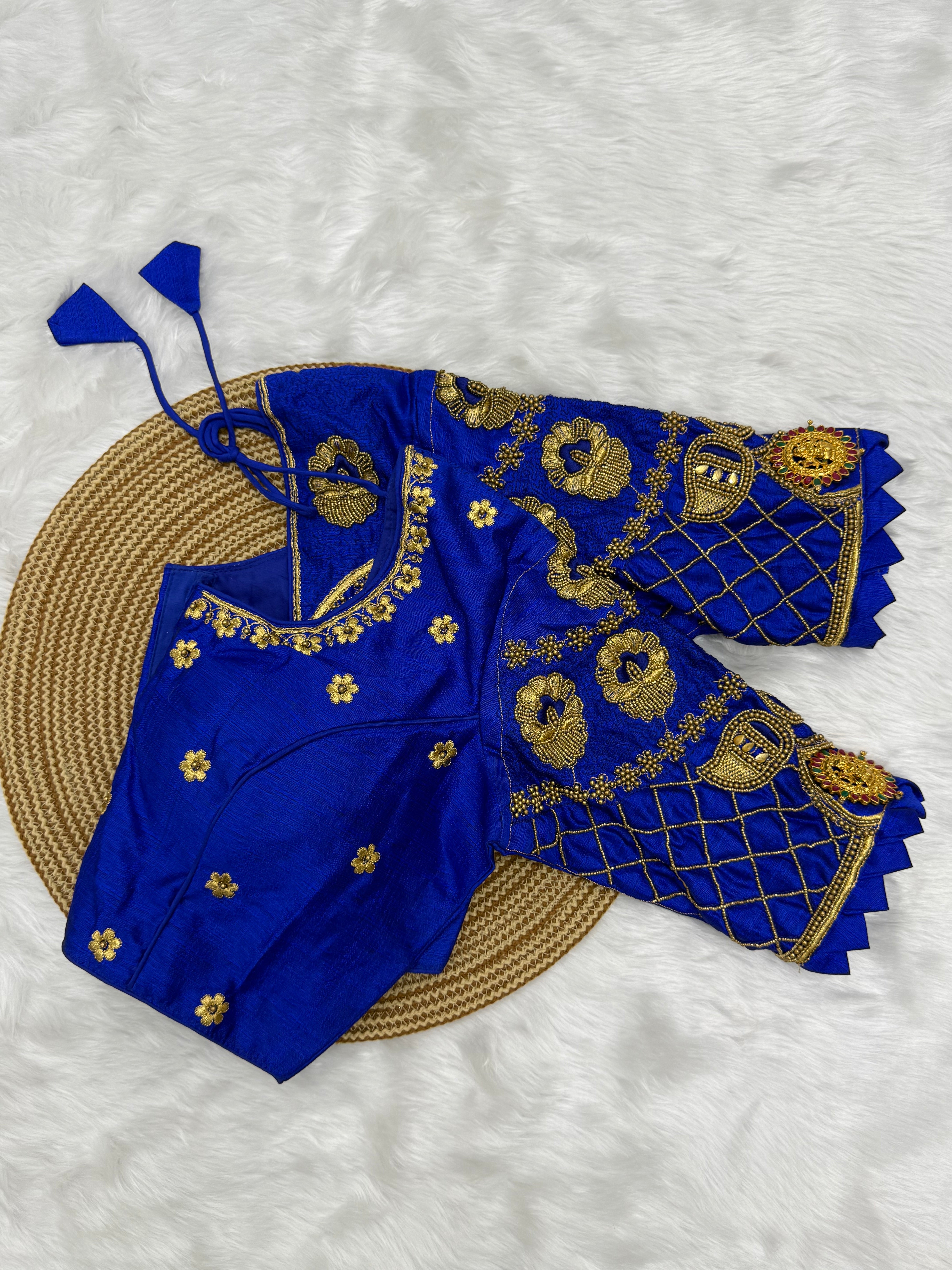 BRIDAL AARI WORK READY TO WEAR SAREE BLOUSE - ROYAL BLUE