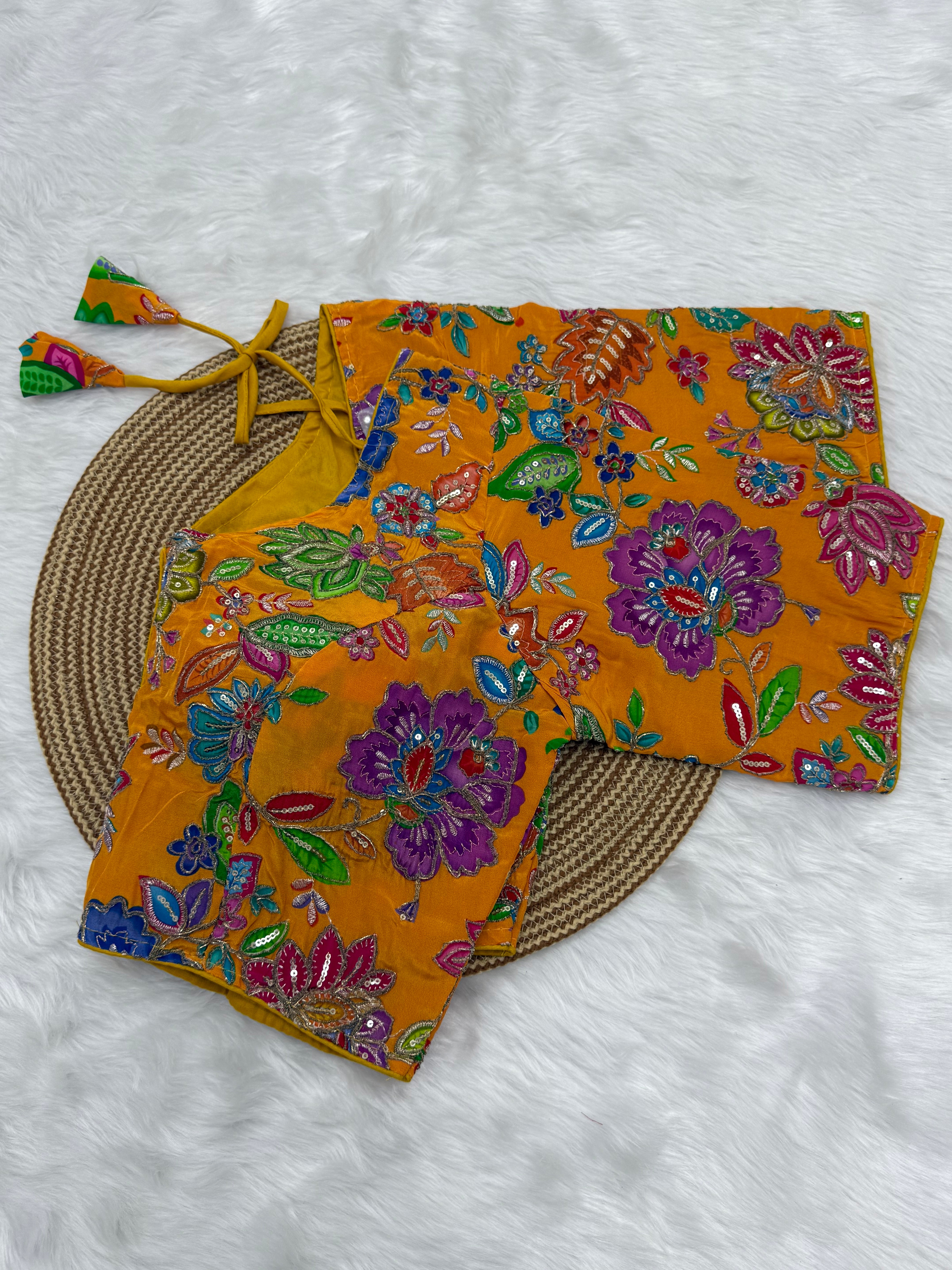 DESIGNER EMBRO-SEQUIN WORK BLOUSE - YELLOW