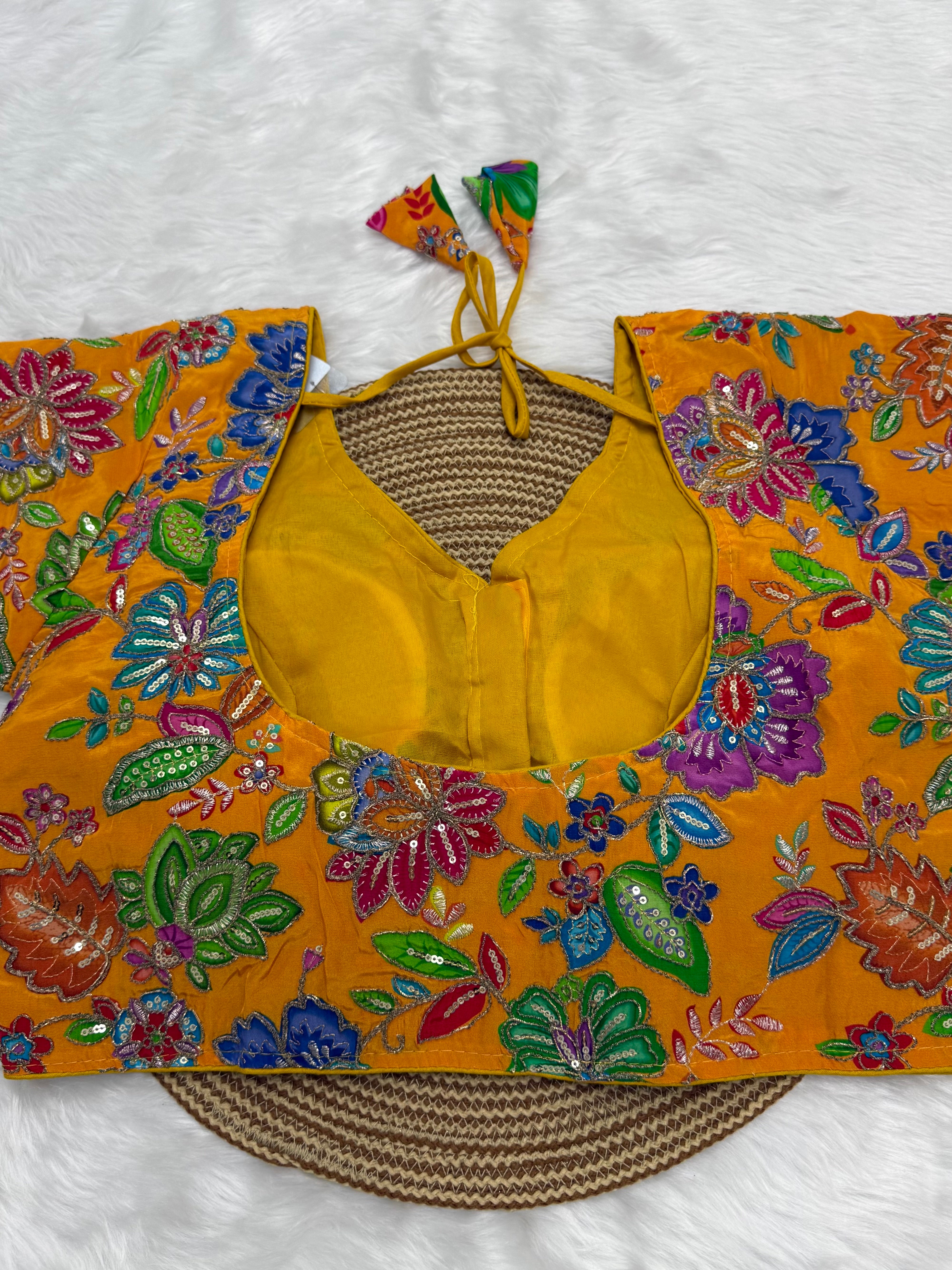 DESIGNER EMBRO-SEQUIN WORK BLOUSE - YELLOW