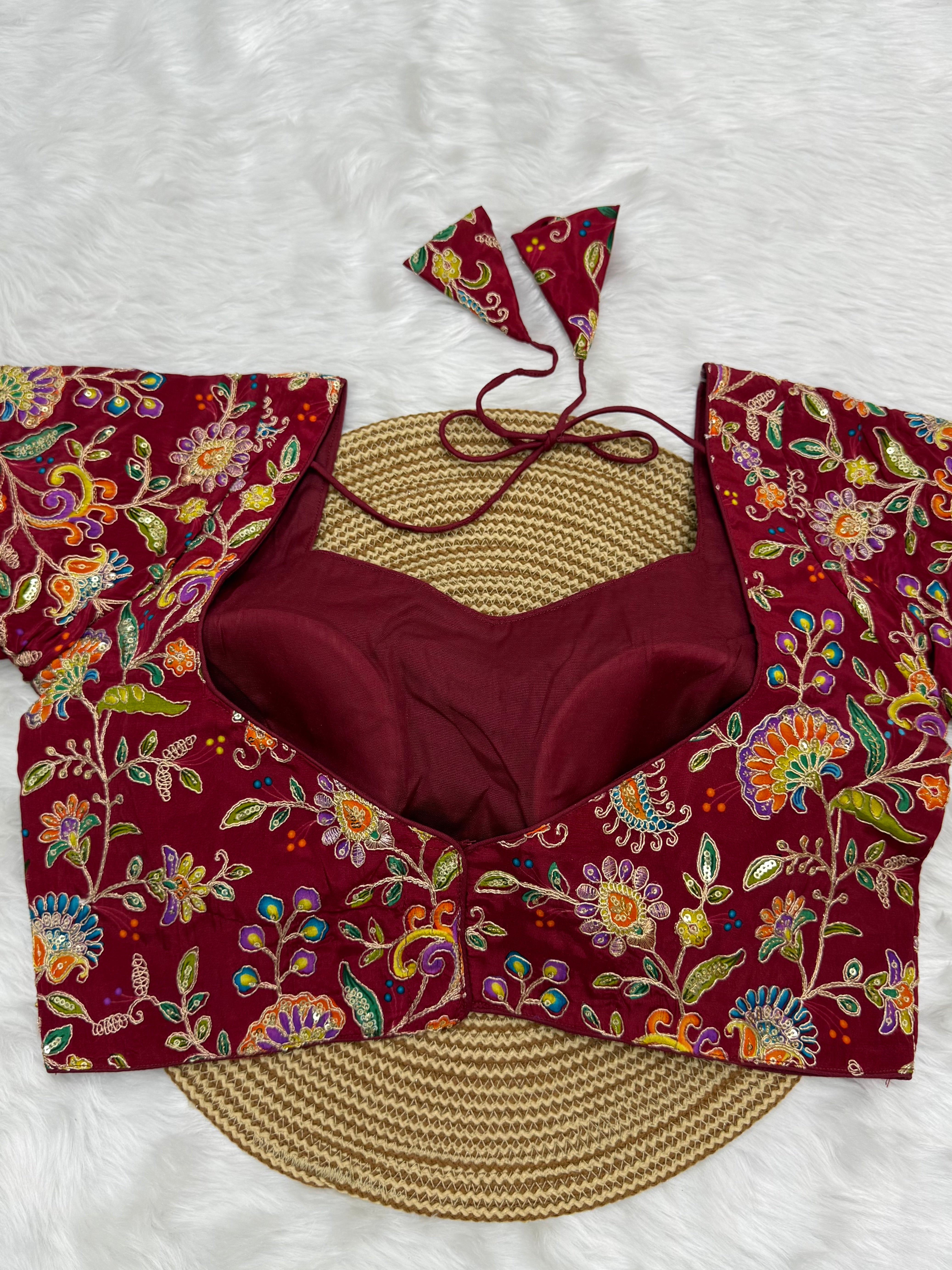 DESIGNER EMBRO-SEQUIN WORK BLOUSE - MAROON