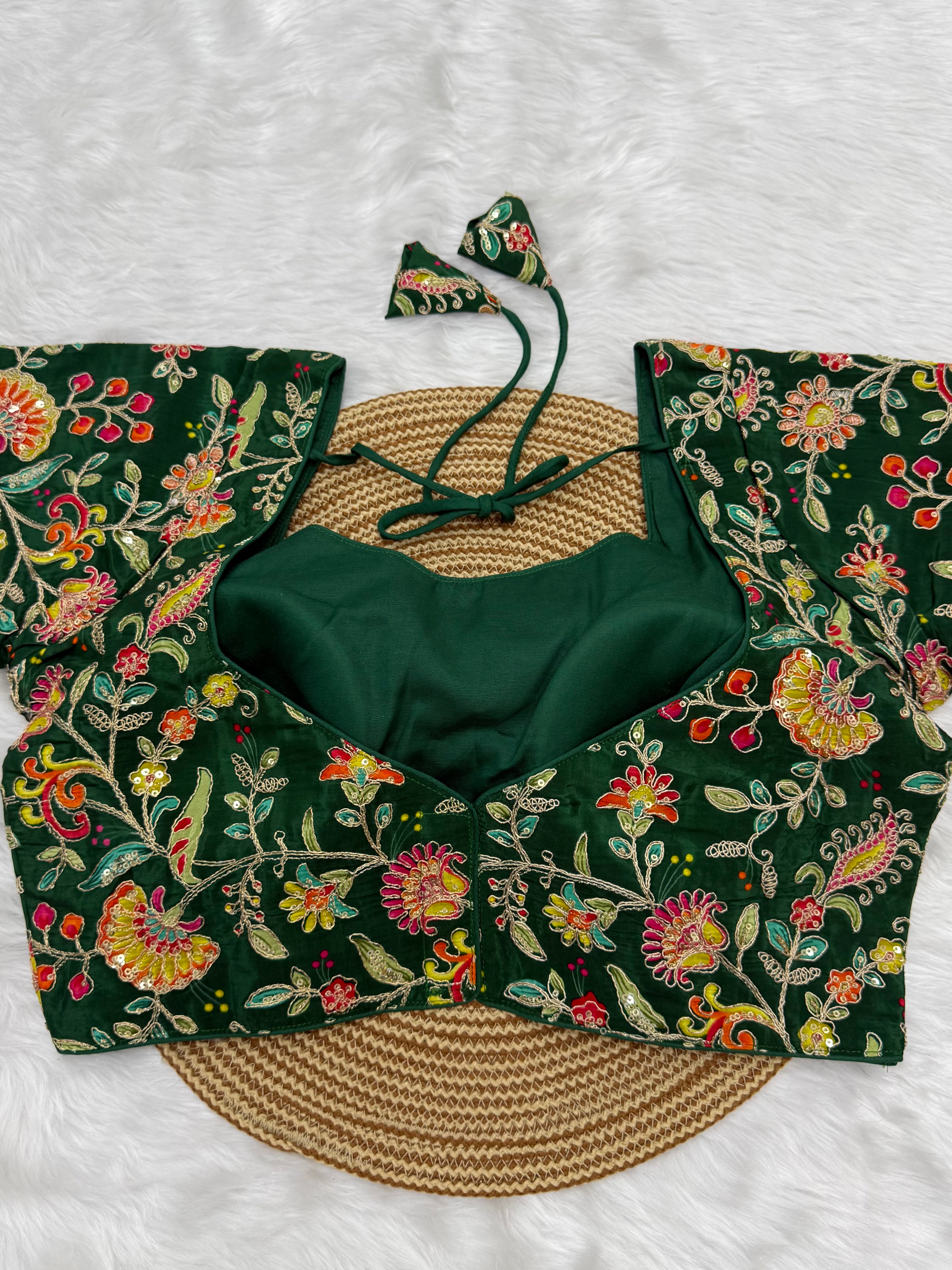 DESIGNER EMBRO-SEQUIN WORK BLOUSE - GREEN
