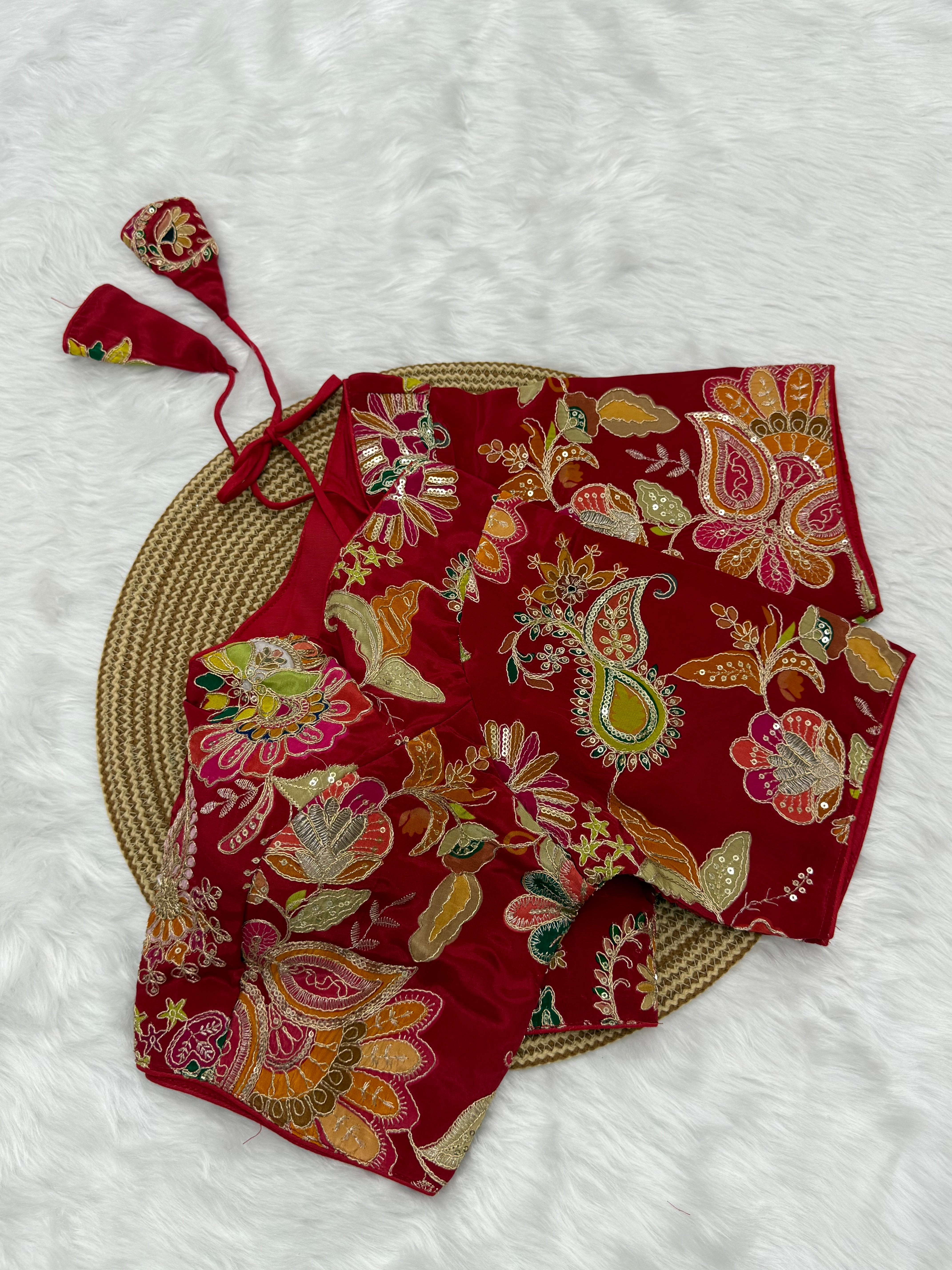 DESIGNER EMBRO-SEQUIN WORK BLOUSE - RED