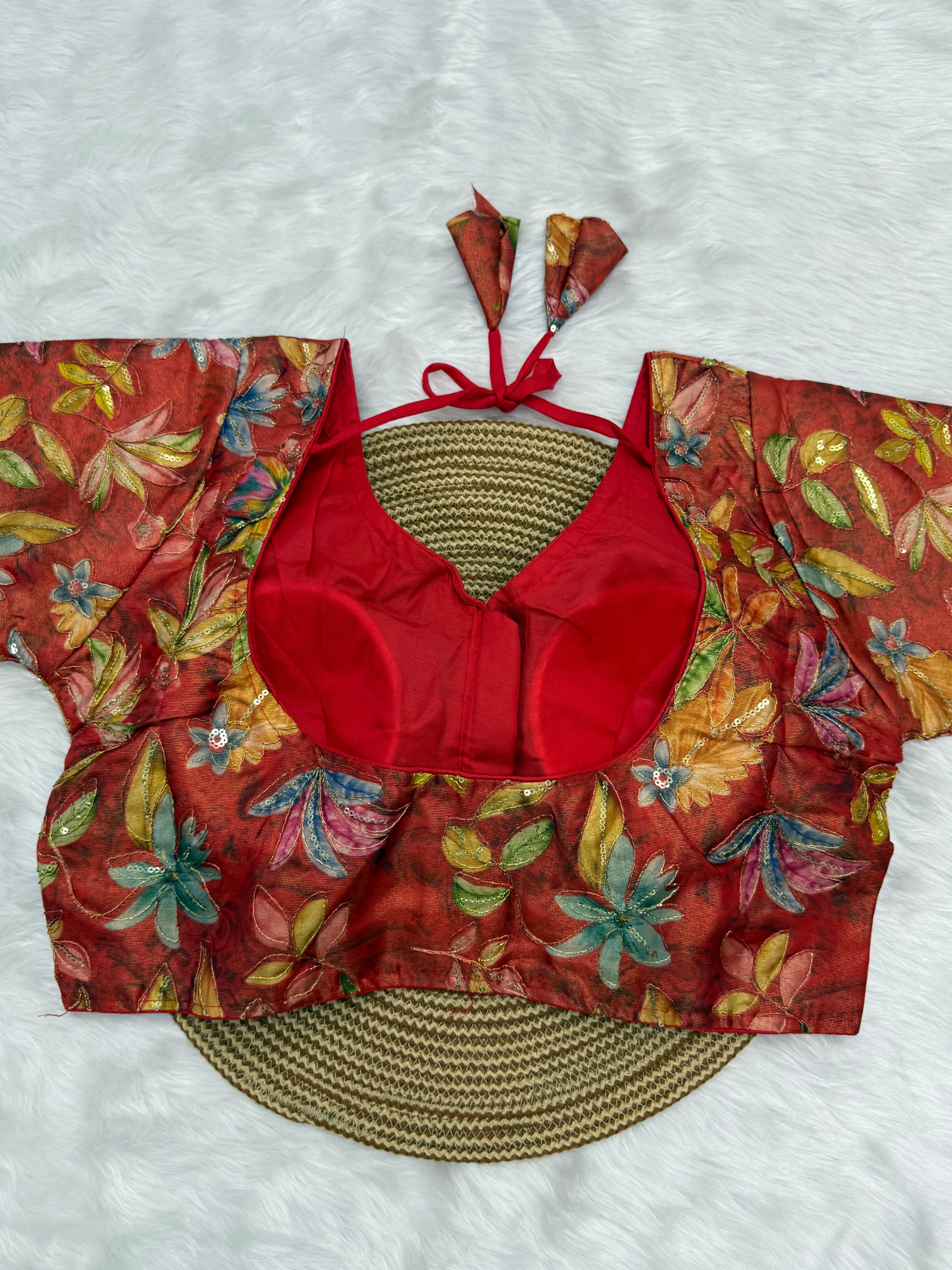 DESIGNER SEQUIN WORK BLOUSE - REDDISH ORANGE