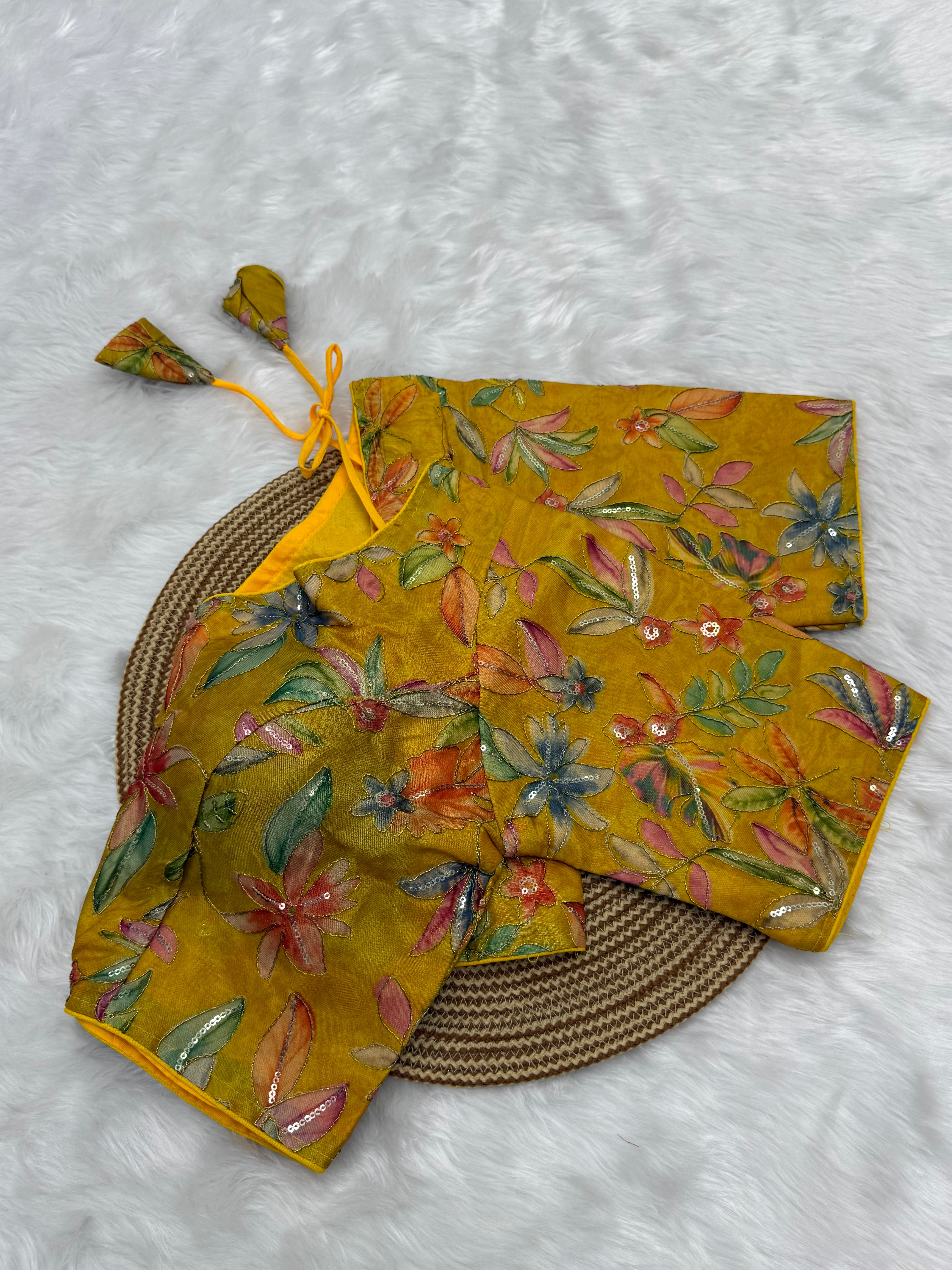 DESIGNER SEQUIN WORK BLOUSE - YELLOW