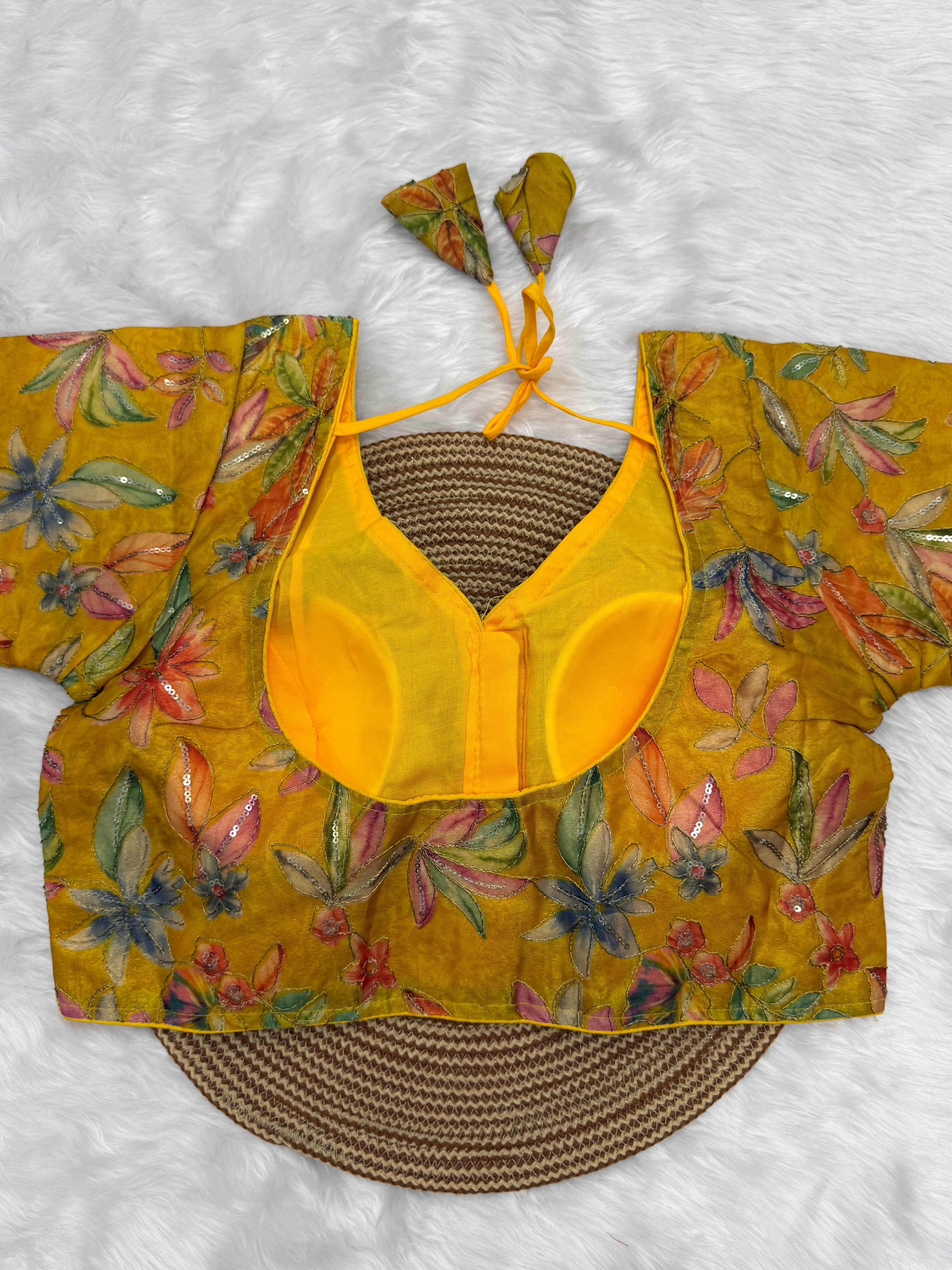 DESIGNER SEQUIN WORK BLOUSE - YELLOW