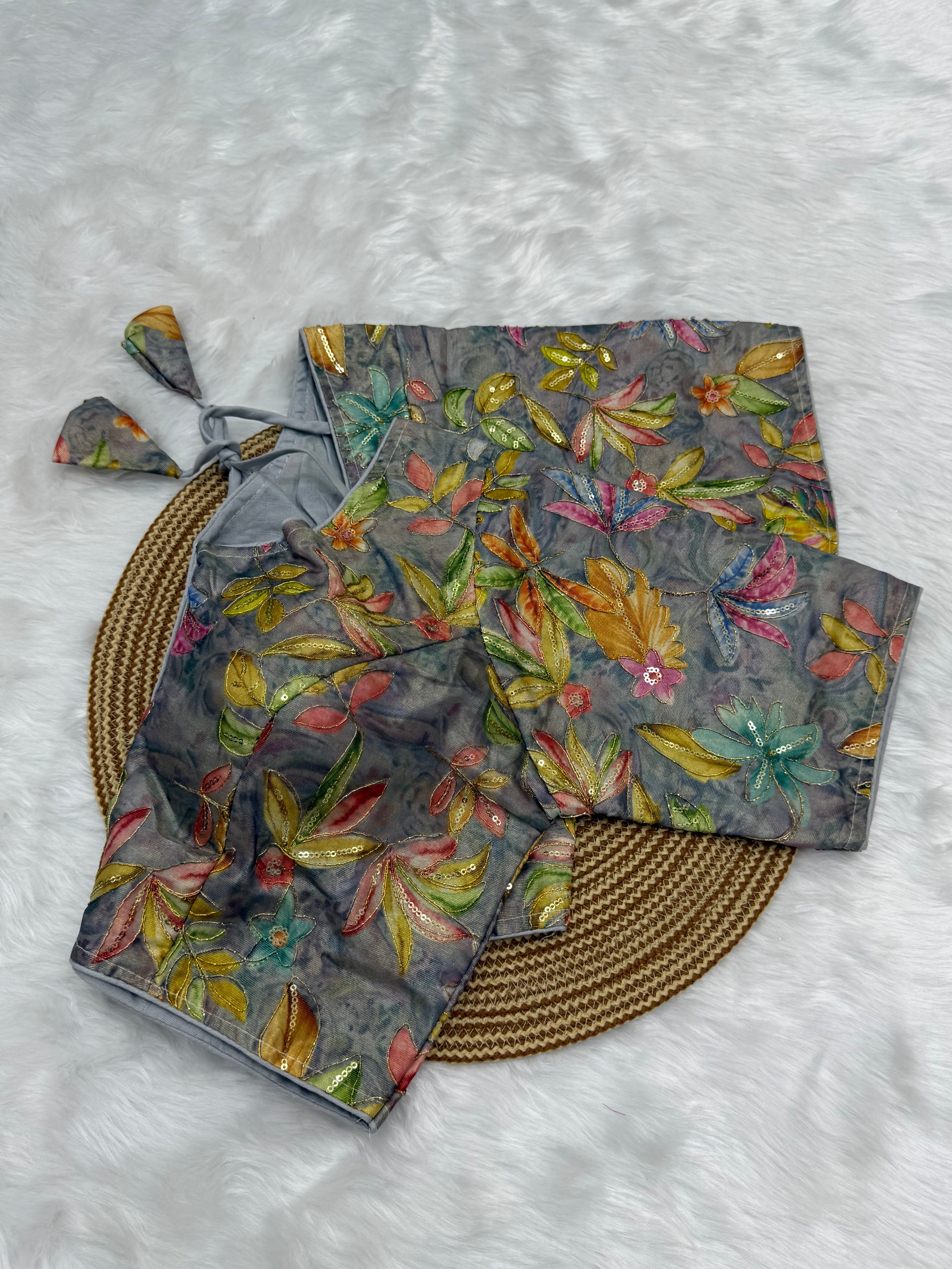 DESIGNER SEQUIN WORK BLOUSE - GREY