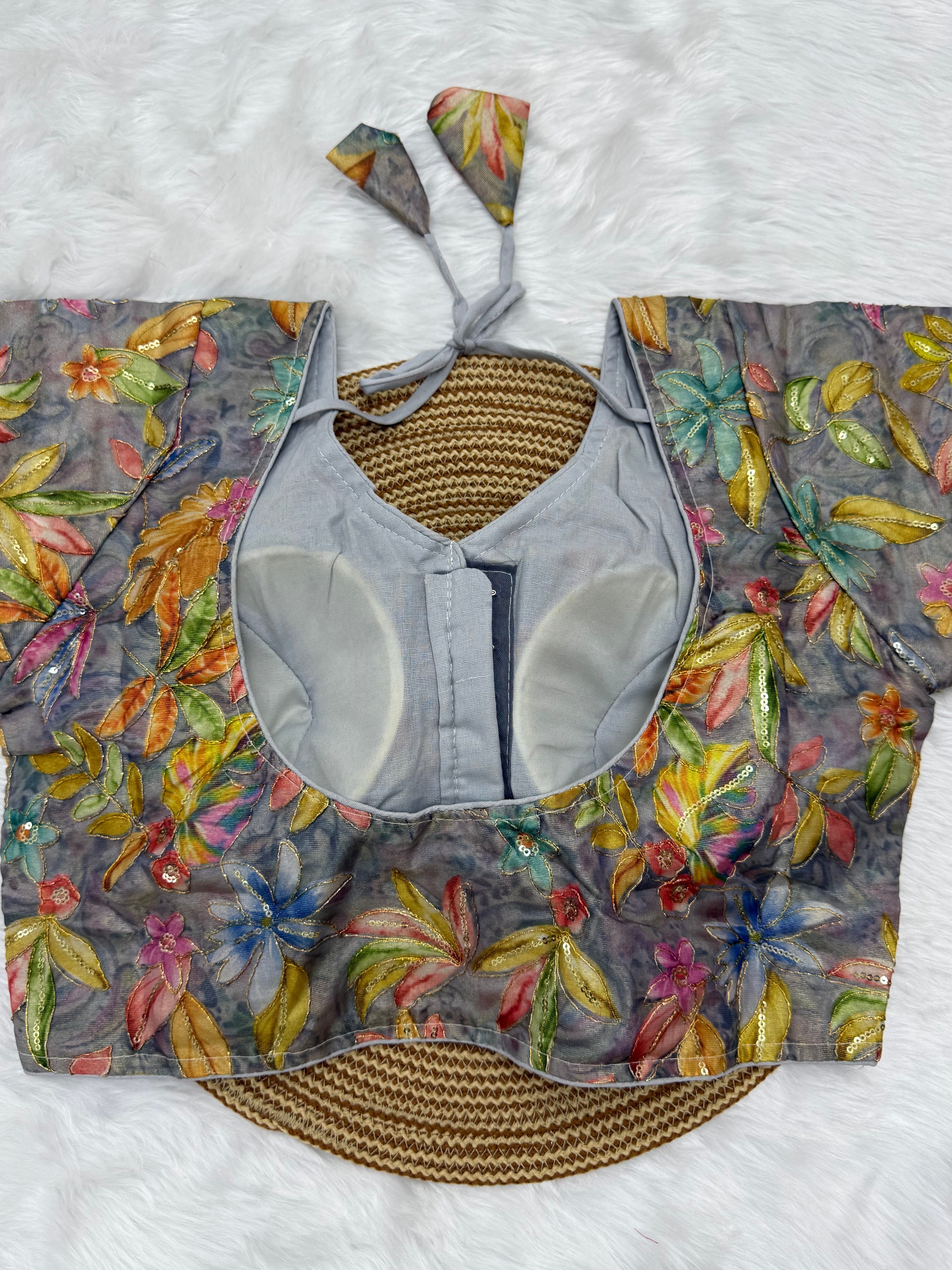 DESIGNER SEQUIN WORK BLOUSE - GREY