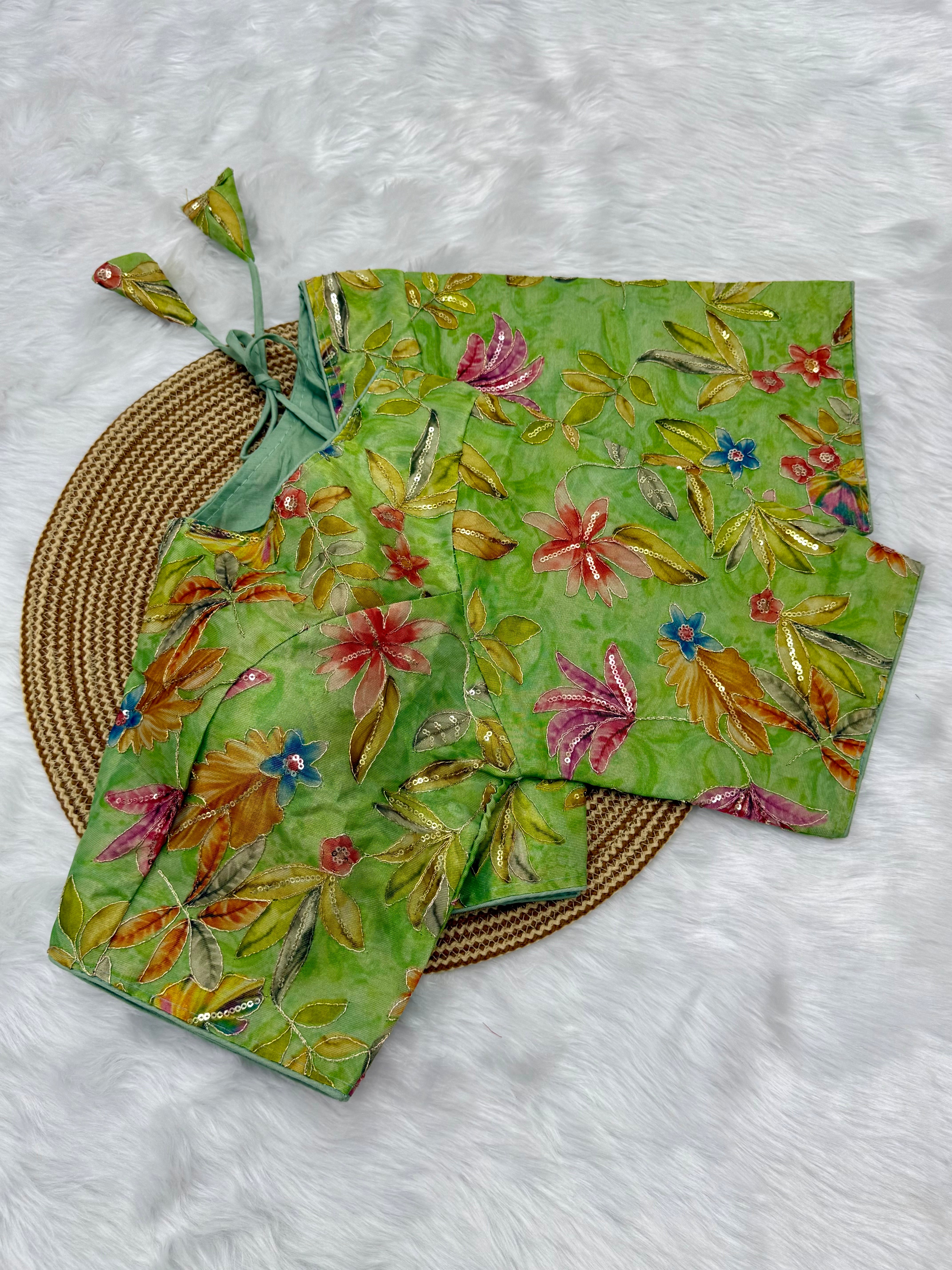 DESIGNER SEQUIN WORK BLOUSE - GREEN