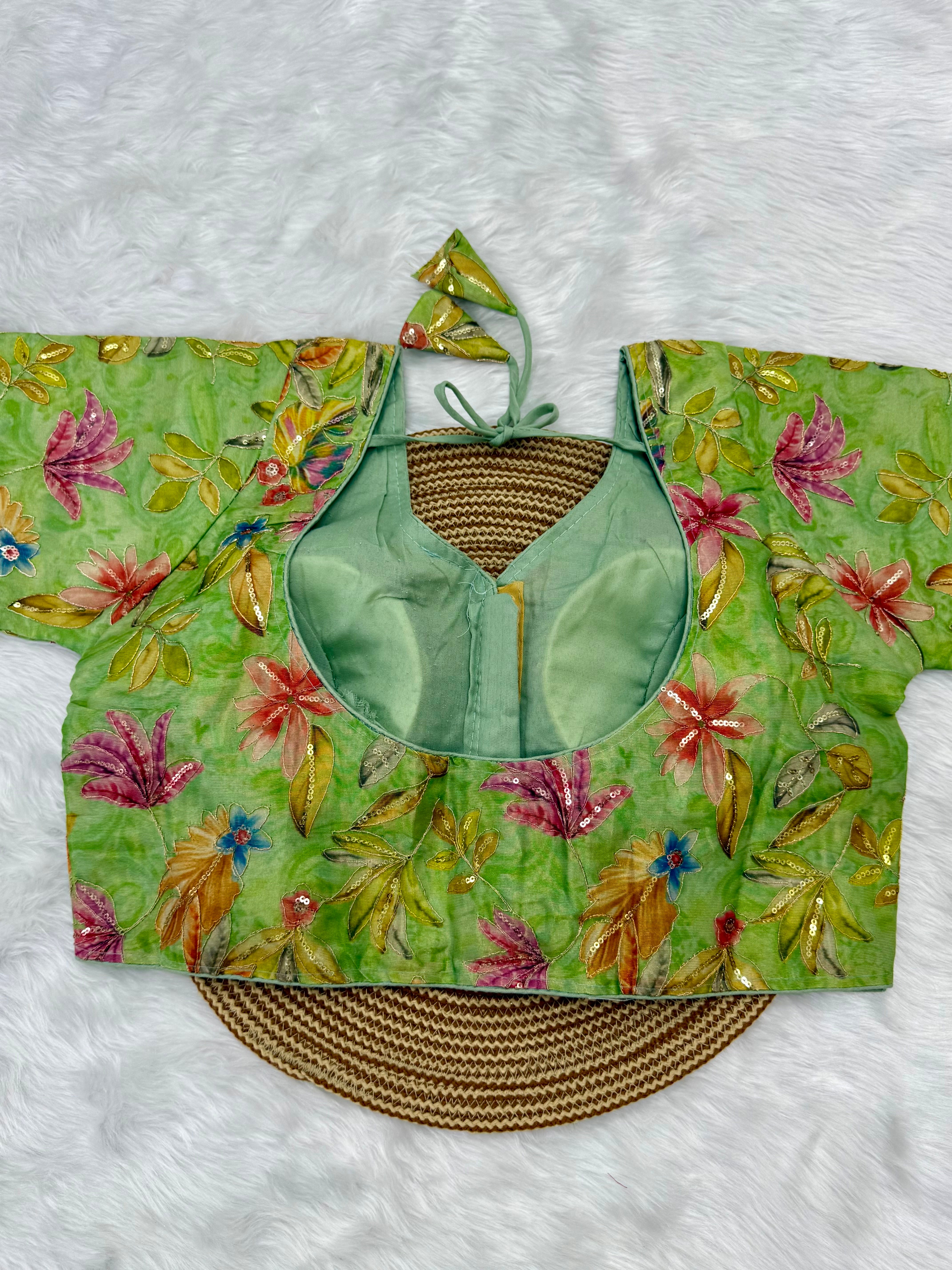 DESIGNER SEQUIN WORK BLOUSE - GREEN