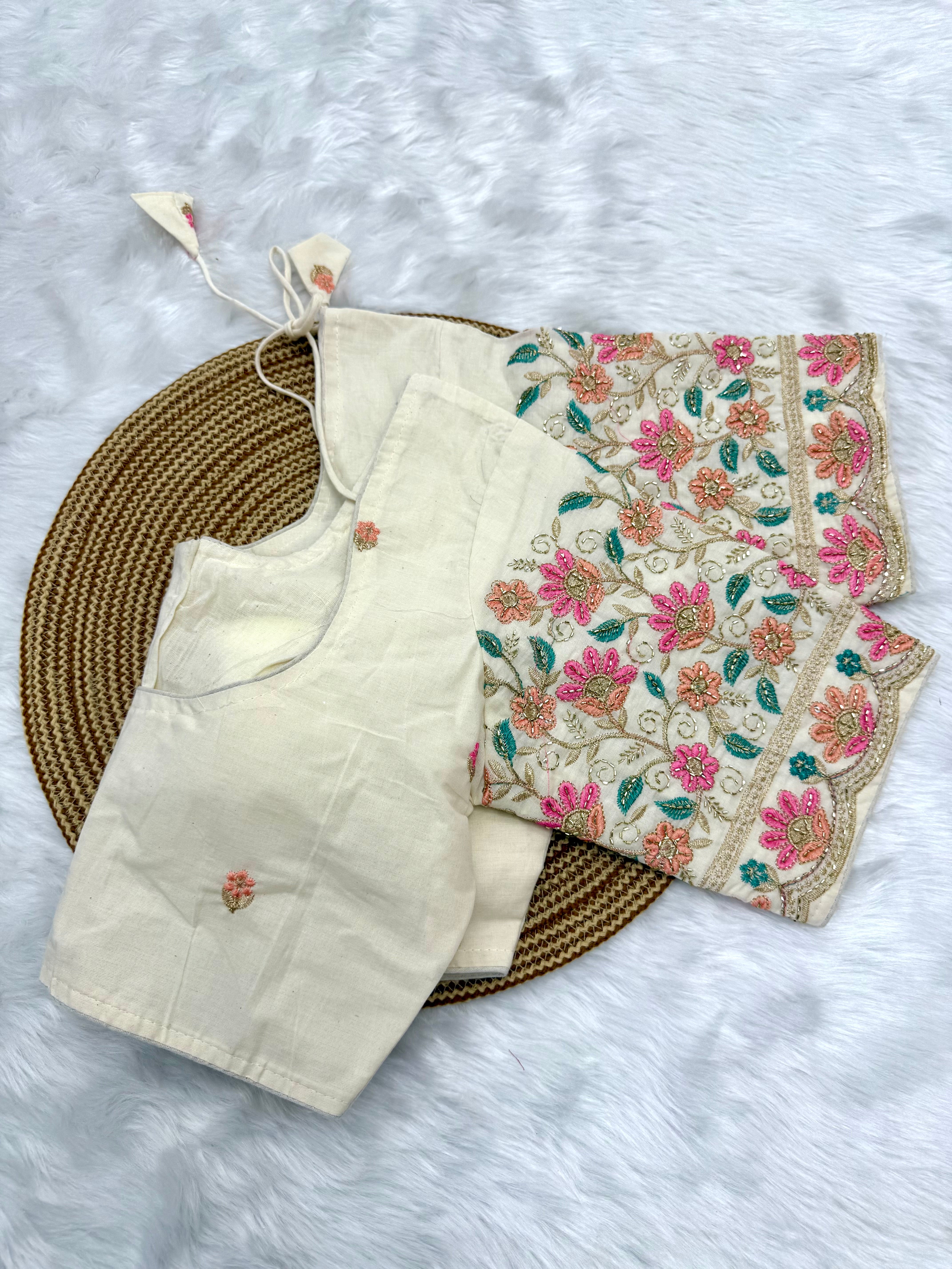 DESIGNER EMBRO-SEQUIN WORK BLOUSE - OFF WHITE