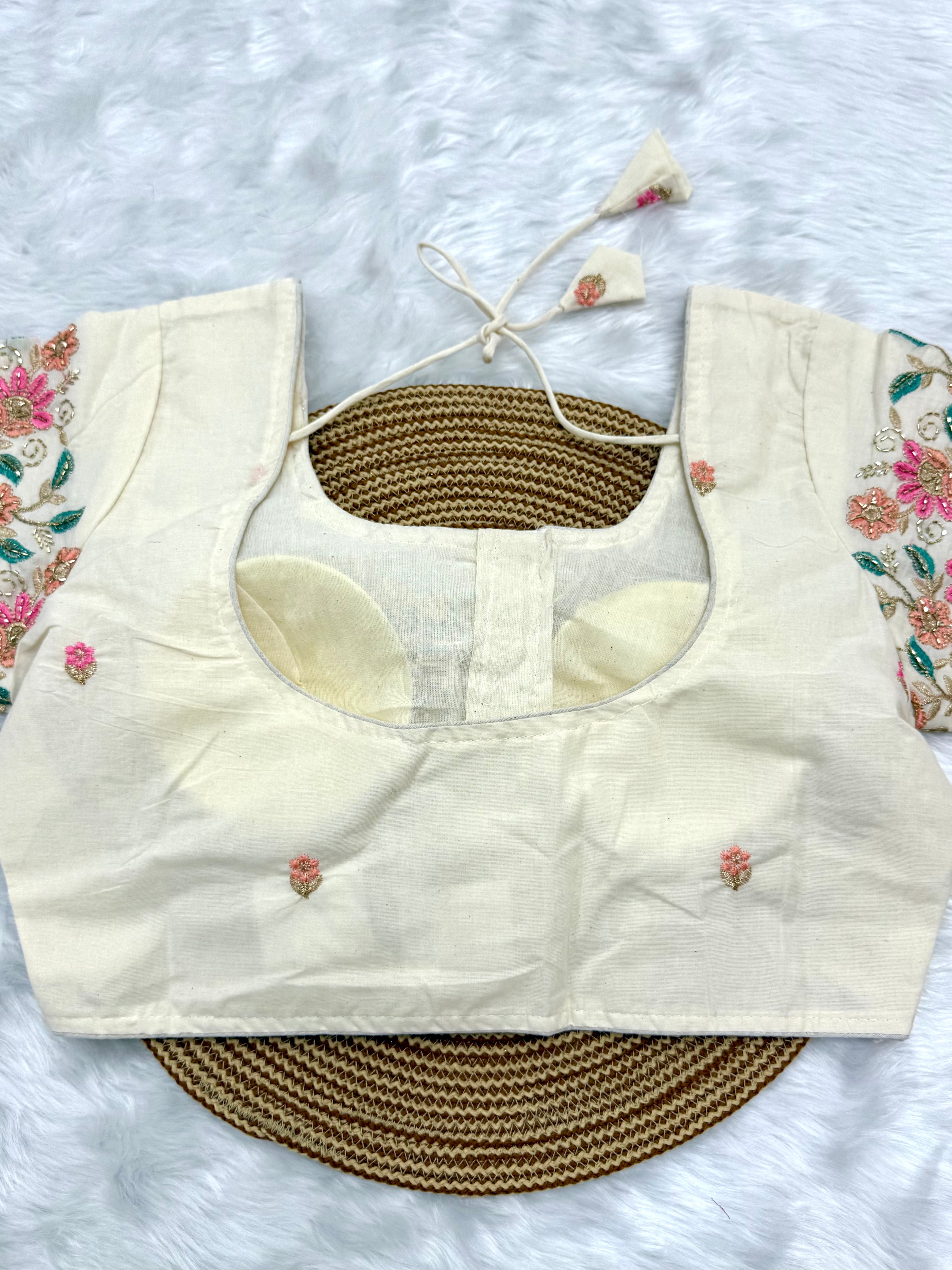 DESIGNER EMBRO-SEQUIN WORK BLOUSE - OFF WHITE