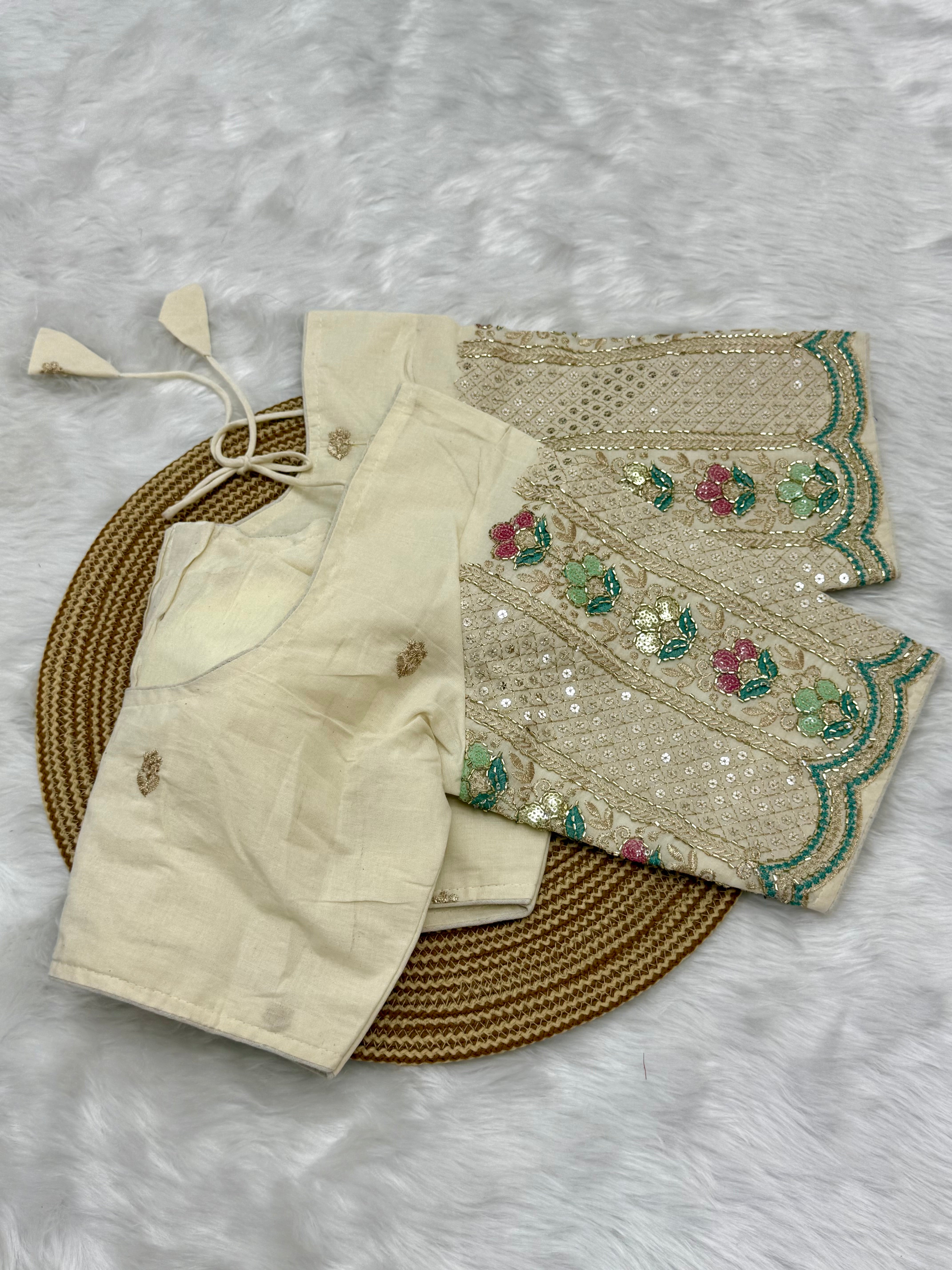 DESIGNER EMBRO-SEQUIN WORK BLOUSE - OFF WHITE
