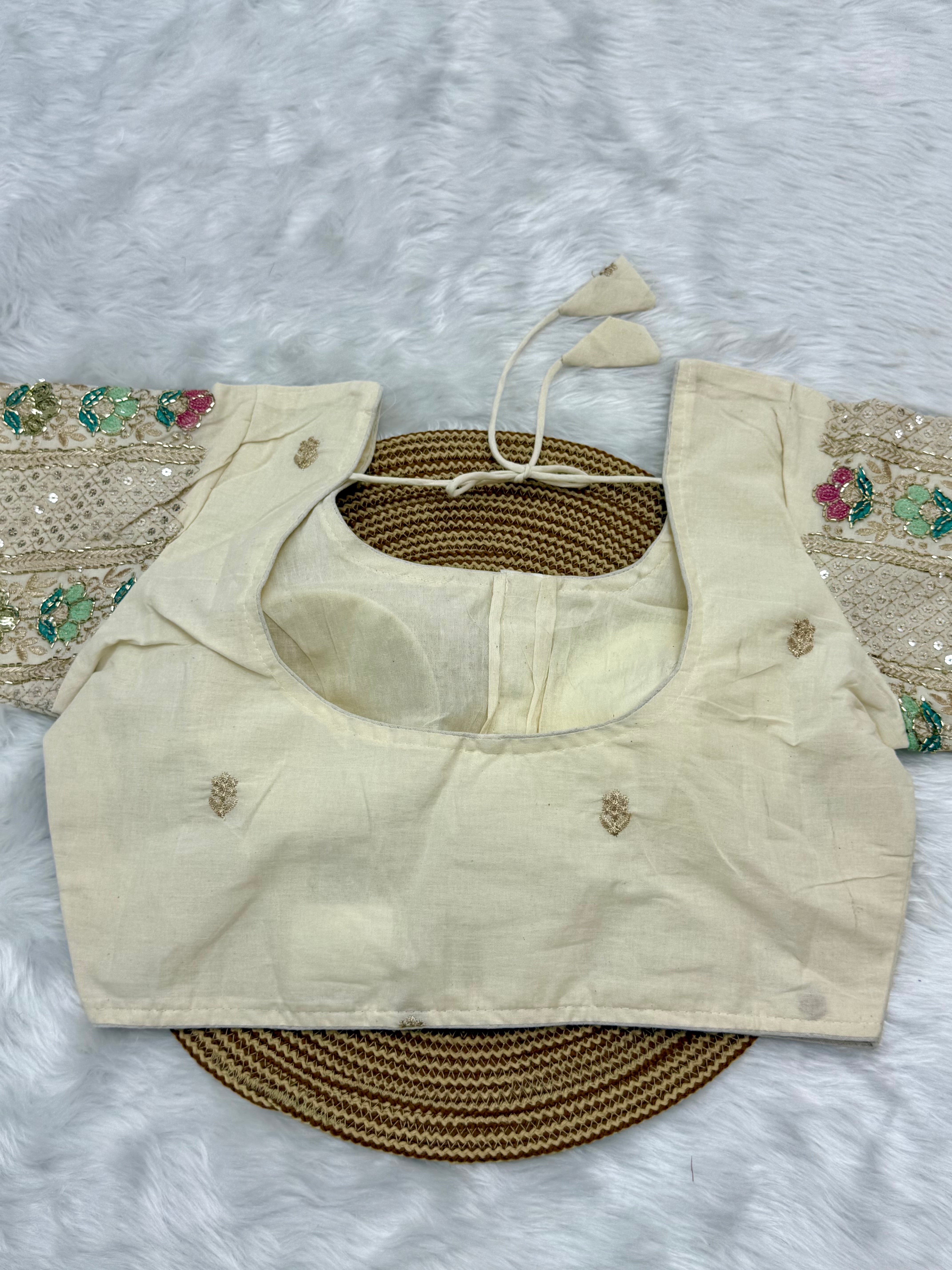 DESIGNER EMBRO-SEQUIN WORK BLOUSE - OFF WHITE