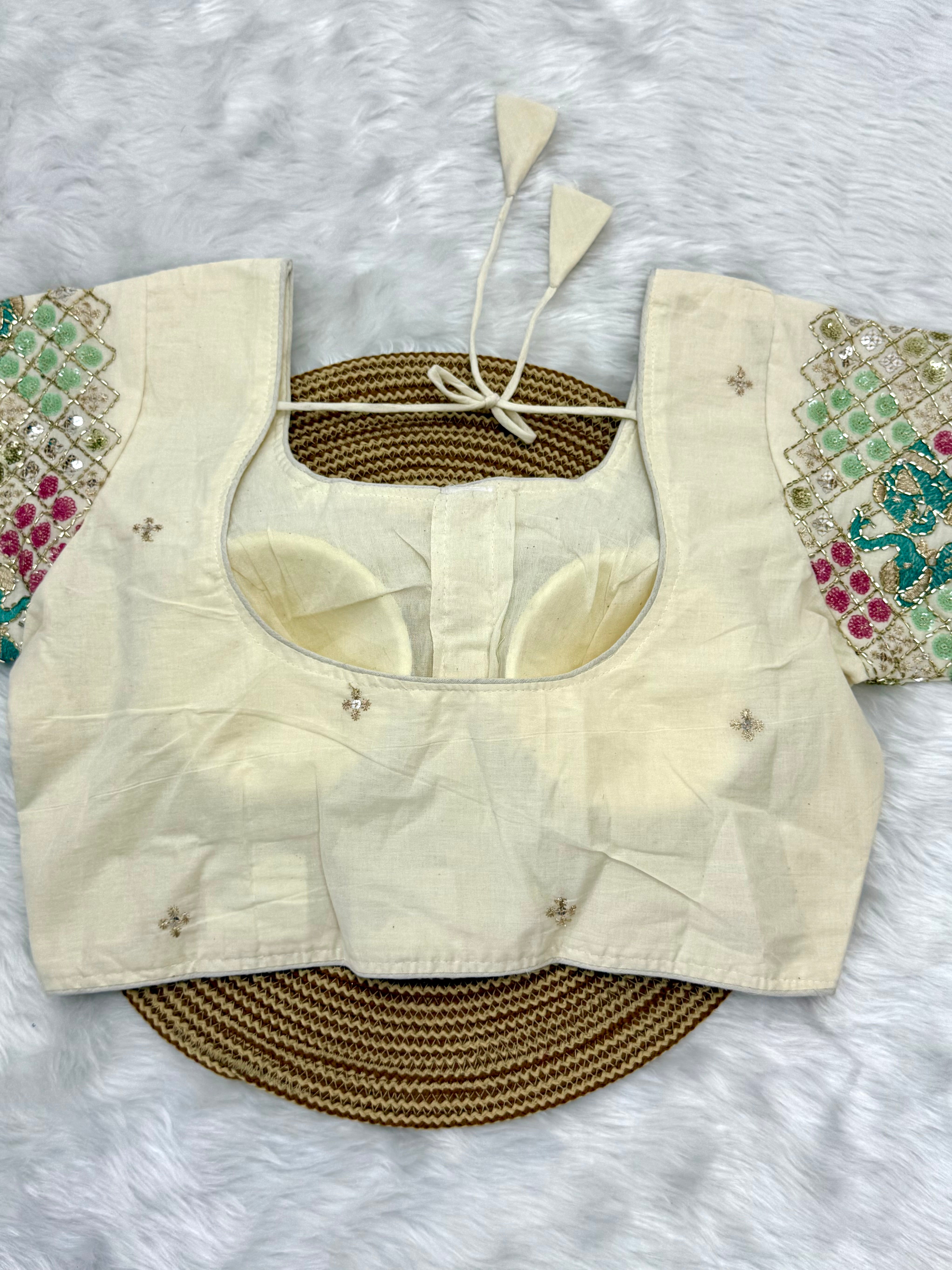 DESIGNER EMBRO-SEQUIN WORK BLOUSE - OFF WHITE