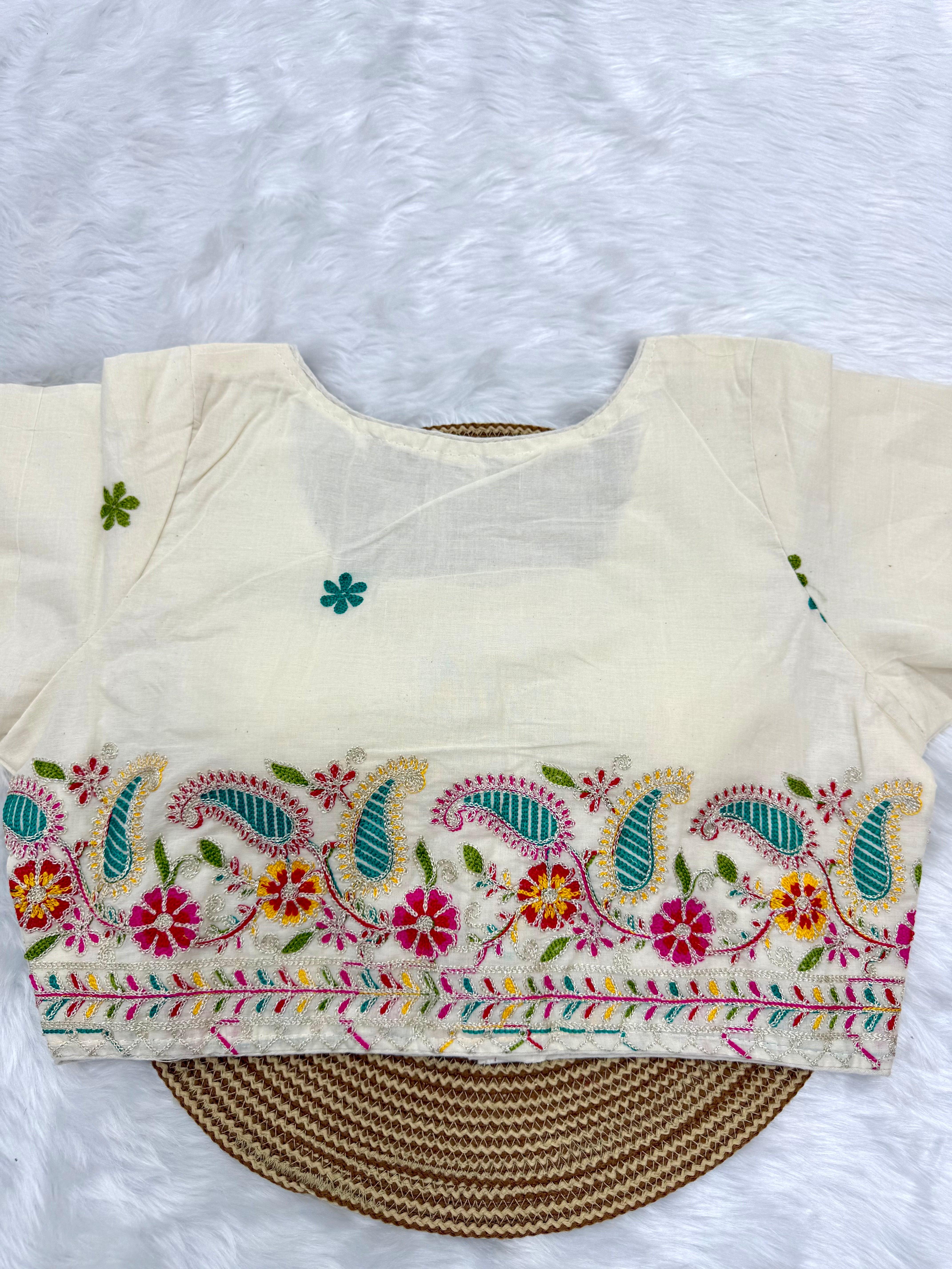 DESIGNER EMBRO-SEQUIN WORK BLOUSE - OFF WHITE