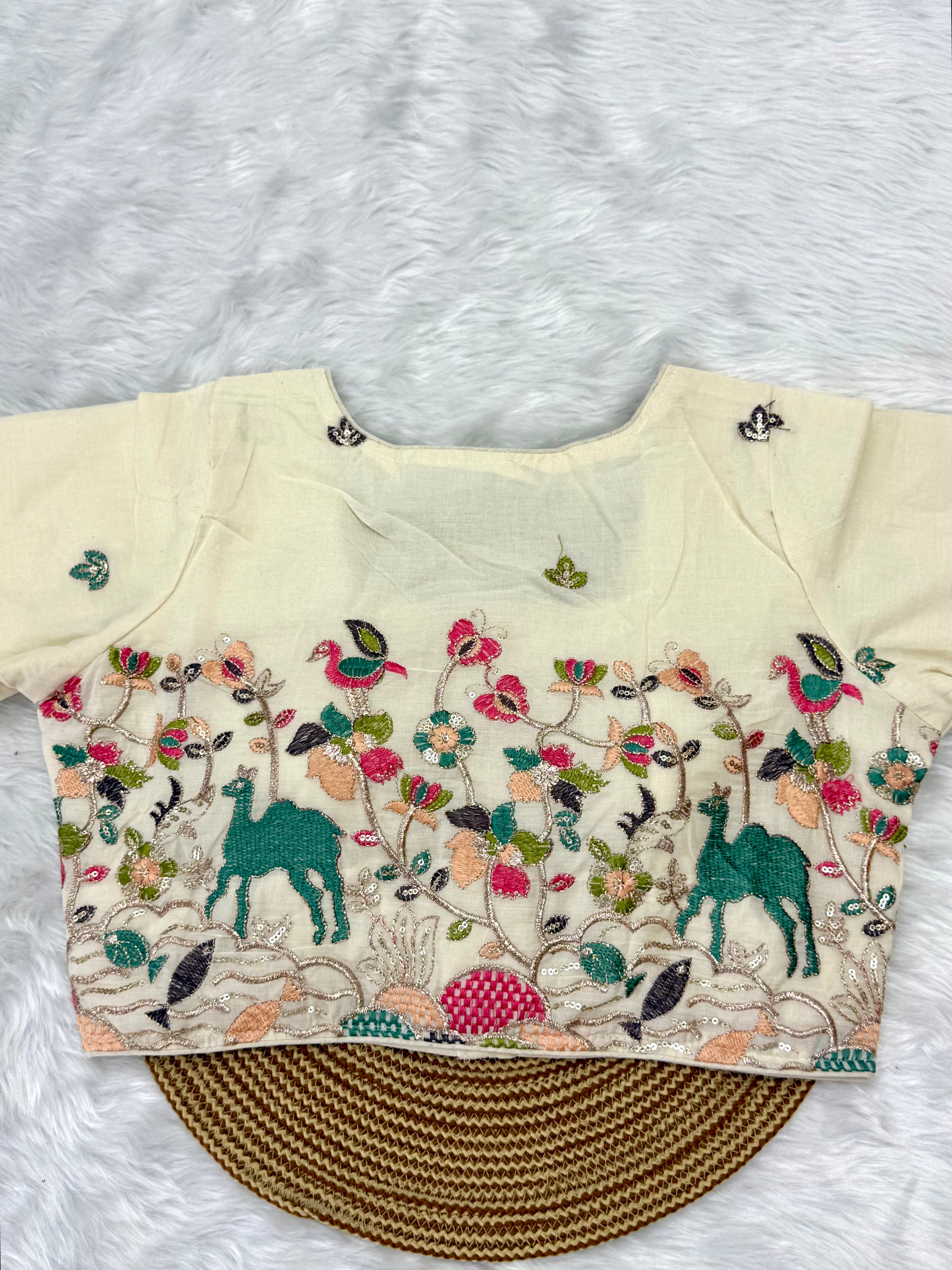 DESIGNER EMBRO-SEQUIN WORK BLOUSE - OFF WHITE