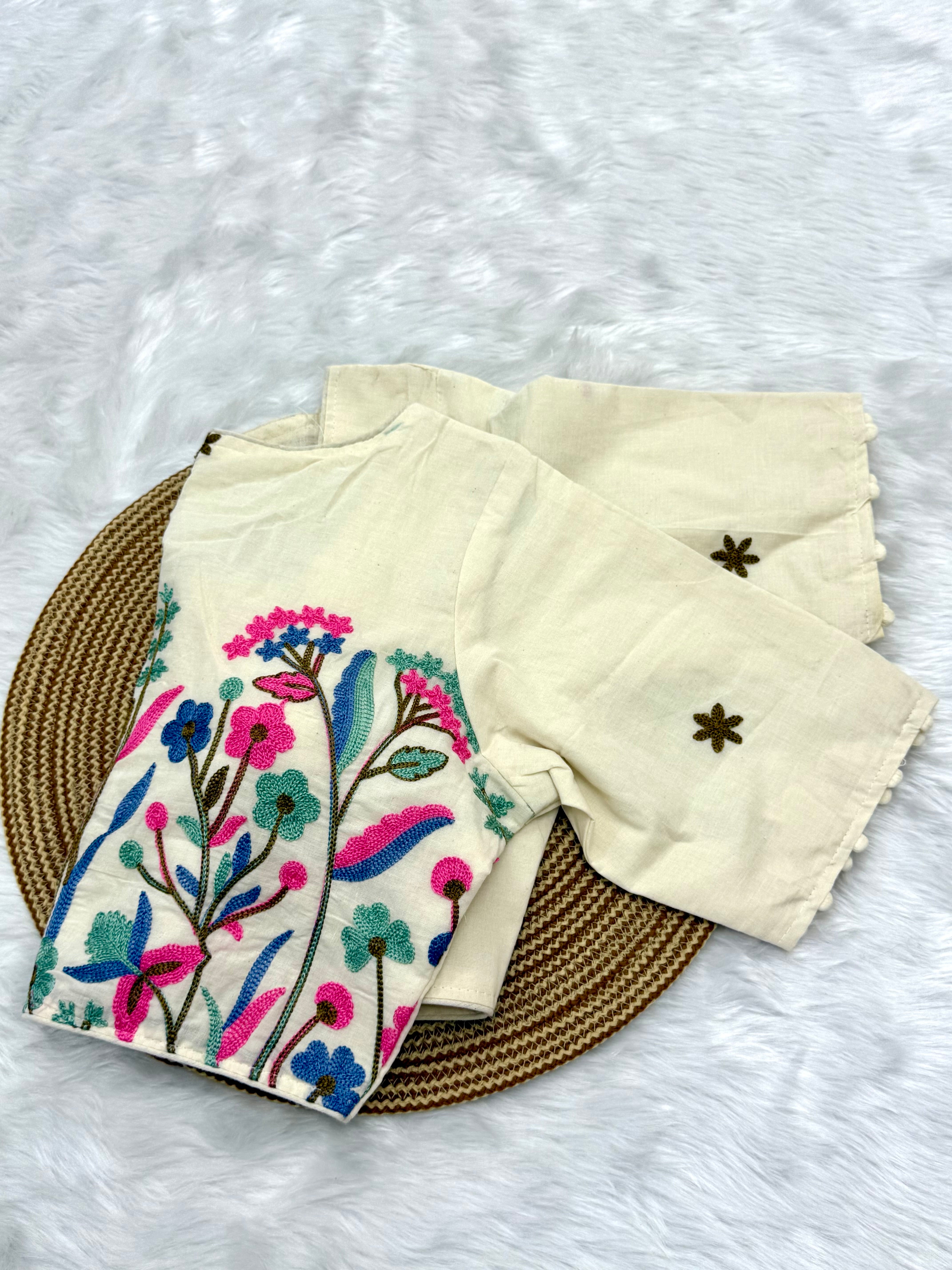 DESIGNER EMBRO-SEQUIN WORK BLOUSE - OFF WHITE