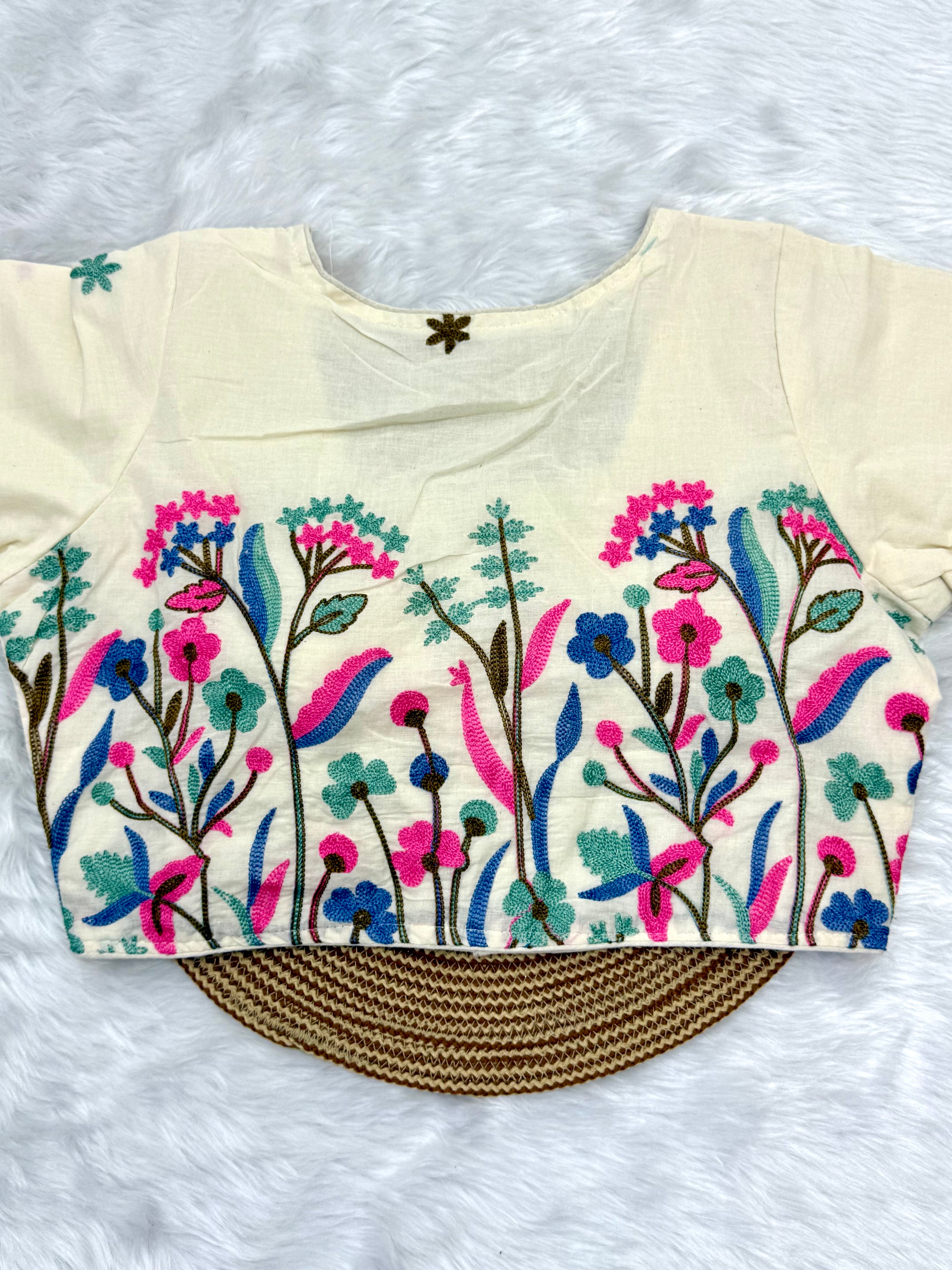 DESIGNER EMBRO-SEQUIN WORK BLOUSE - OFF WHITE